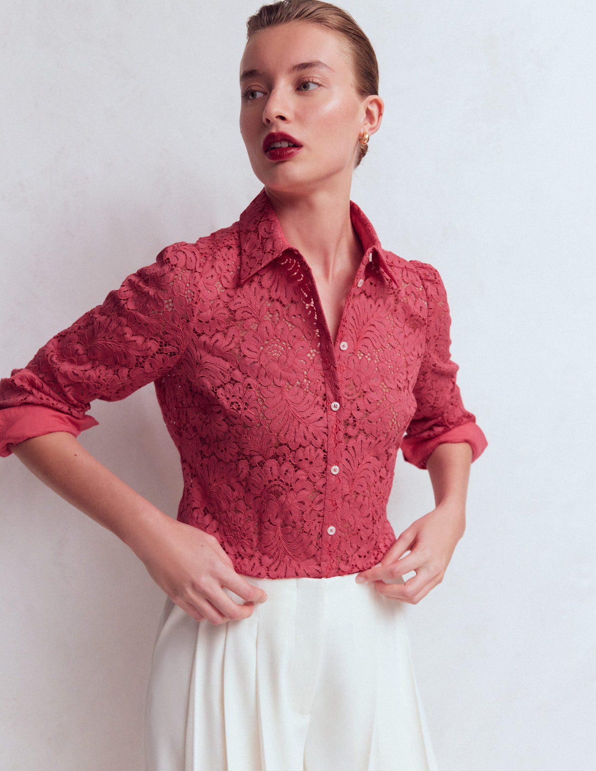 Cara Lace Shirt-Cherry Blush-5