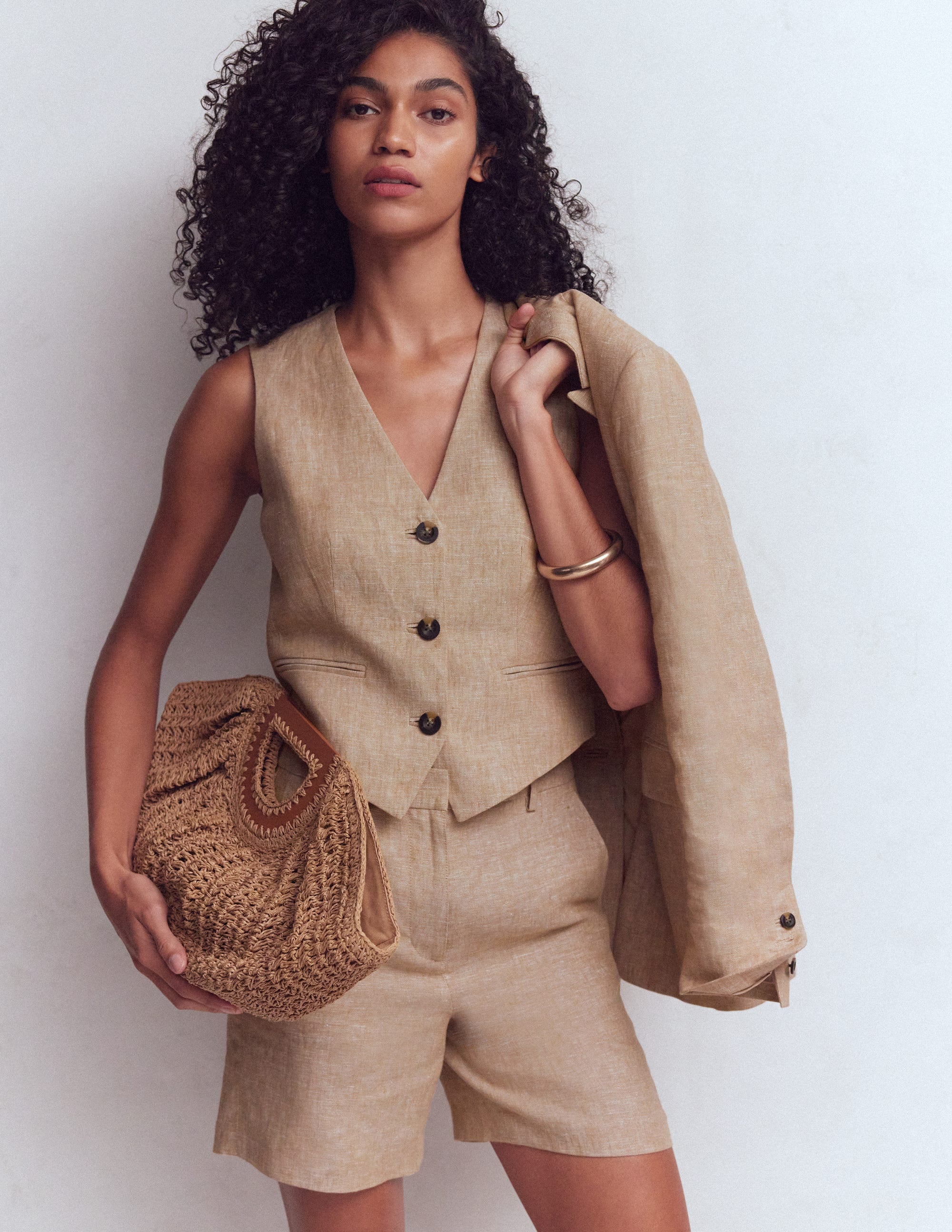 Linen V - Neck Waistcoat - Amphora, Chambray | Boden USA