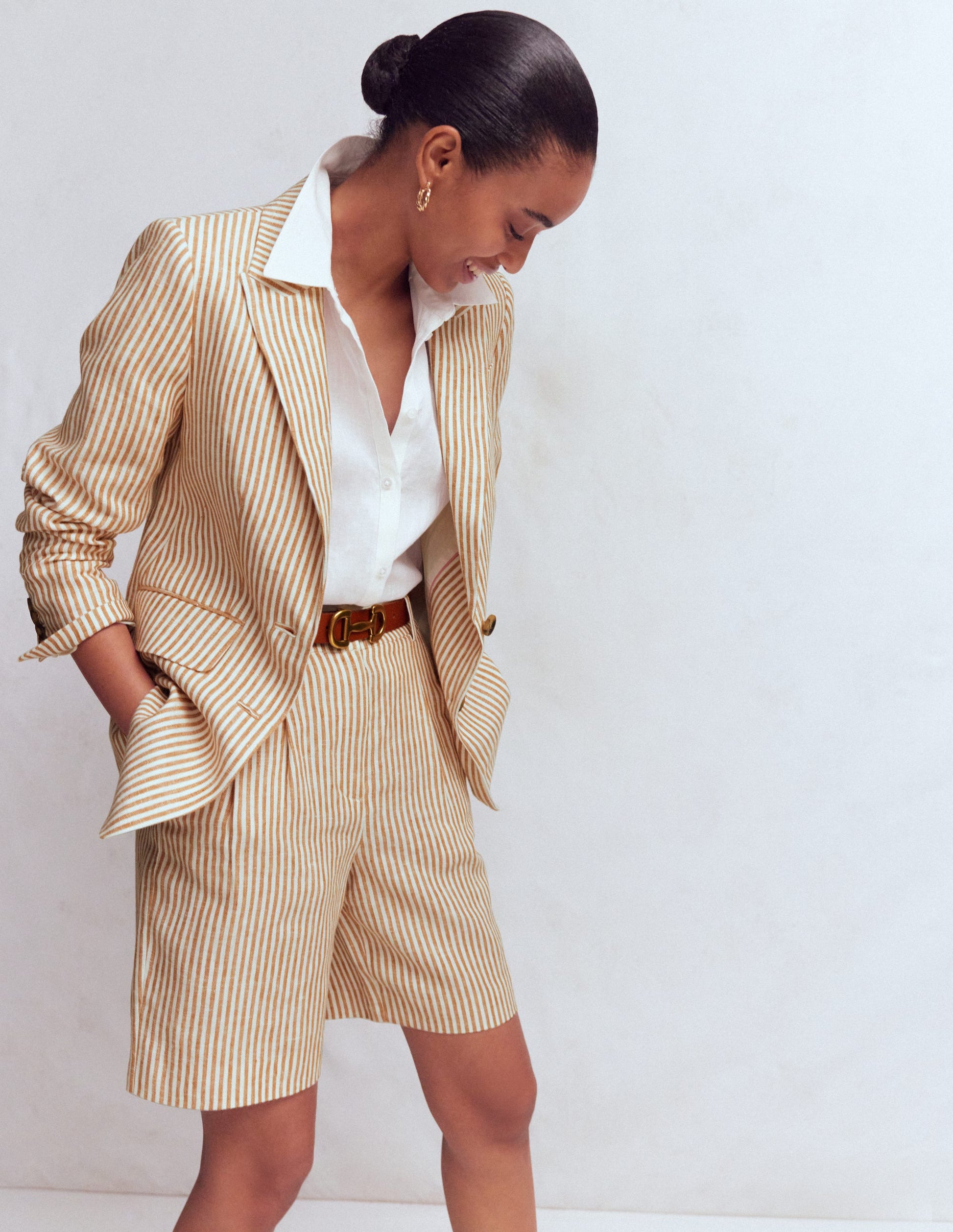 Stamford Linen Blazer-Brown, Ivory Ticking Stripe-1