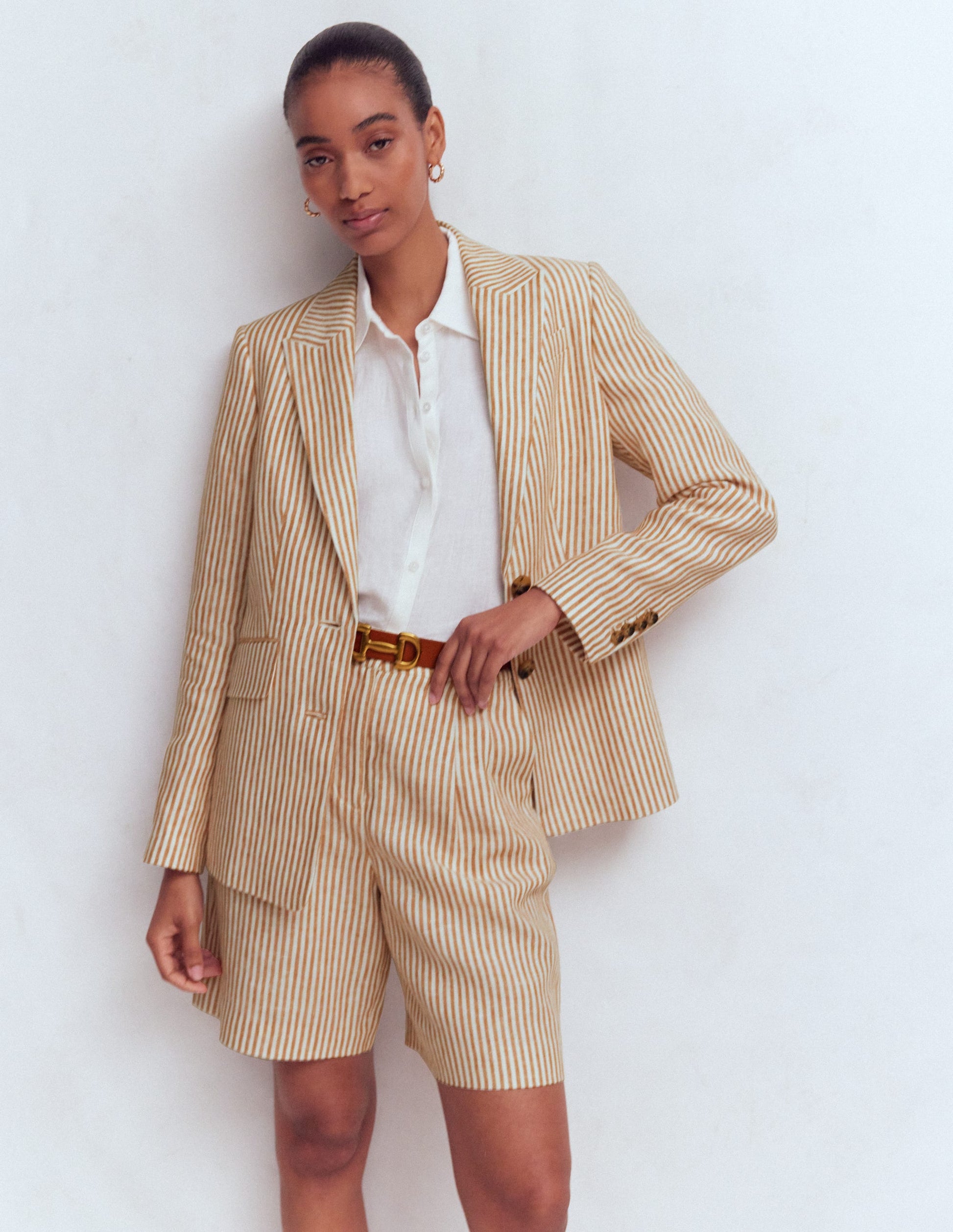 Stamford Linen Blazer-Brown, Ivory Ticking Stripe-5