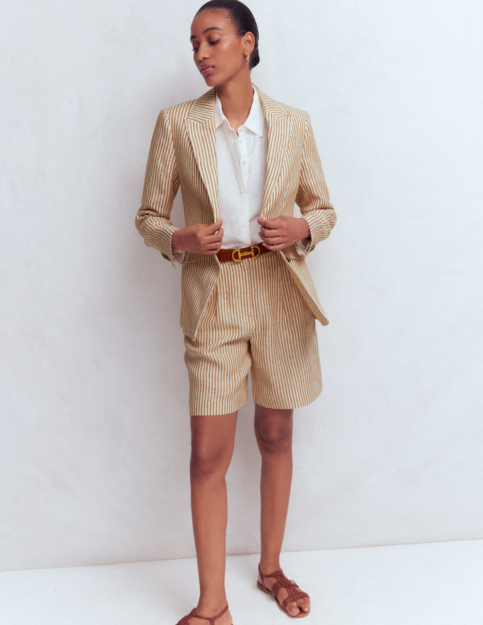 Stamford Linen Blazer-Brown, Ivory Ticking Stripe-6