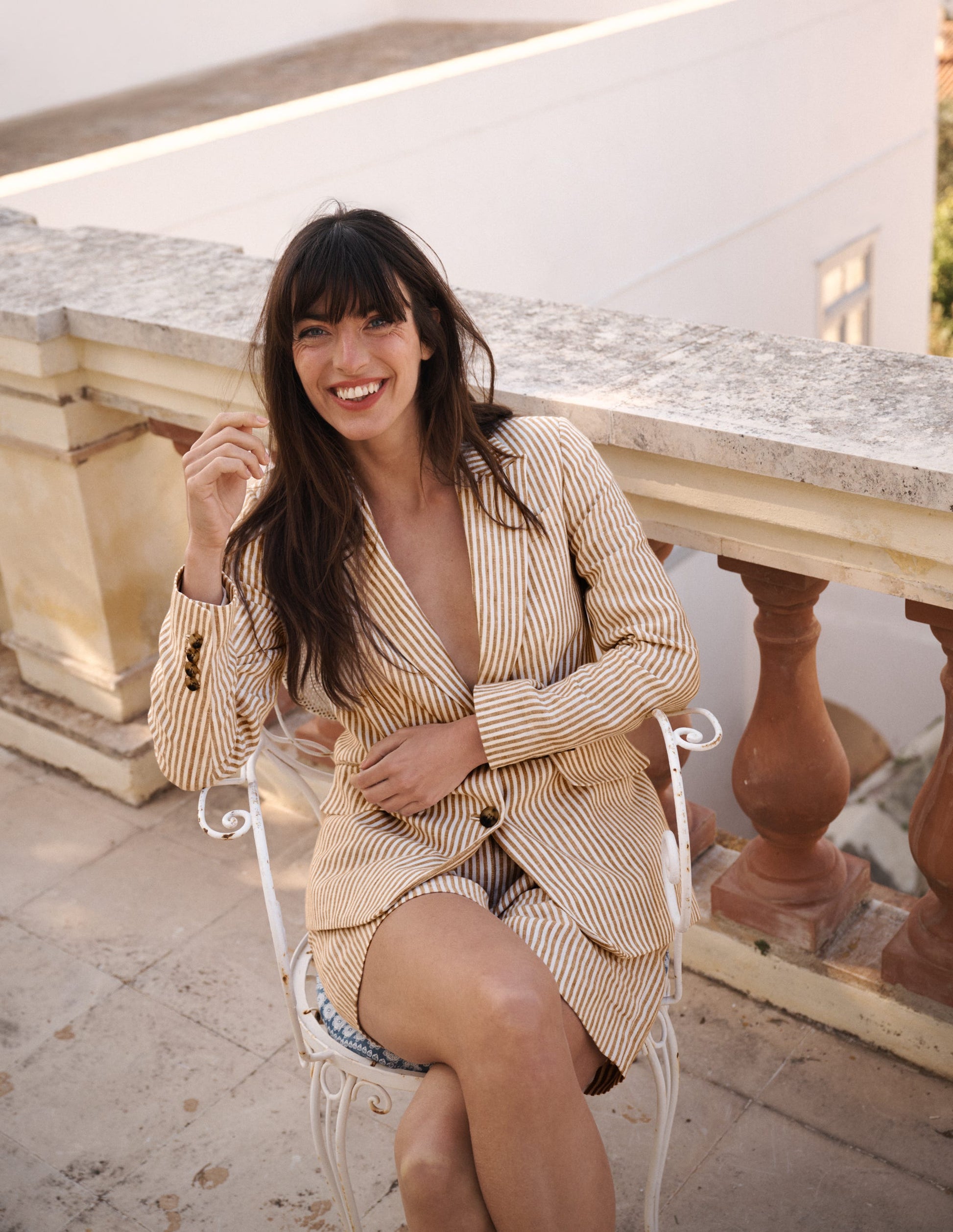 Stamford Linen Blazer-Brown, Ivory Ticking Stripe-7