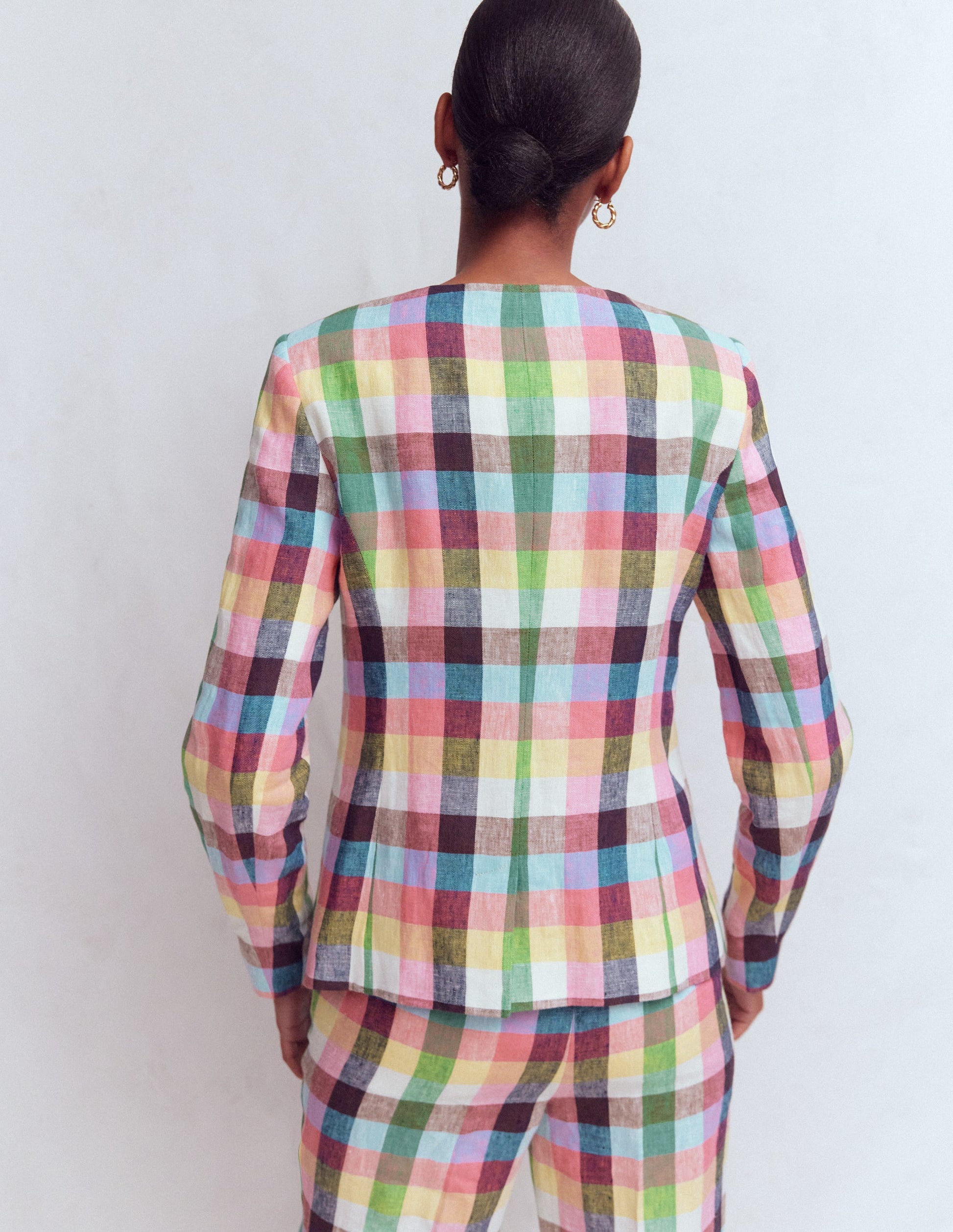 Hampstead Linen Blazer-Soft Yellow, Pink Multigingham-4