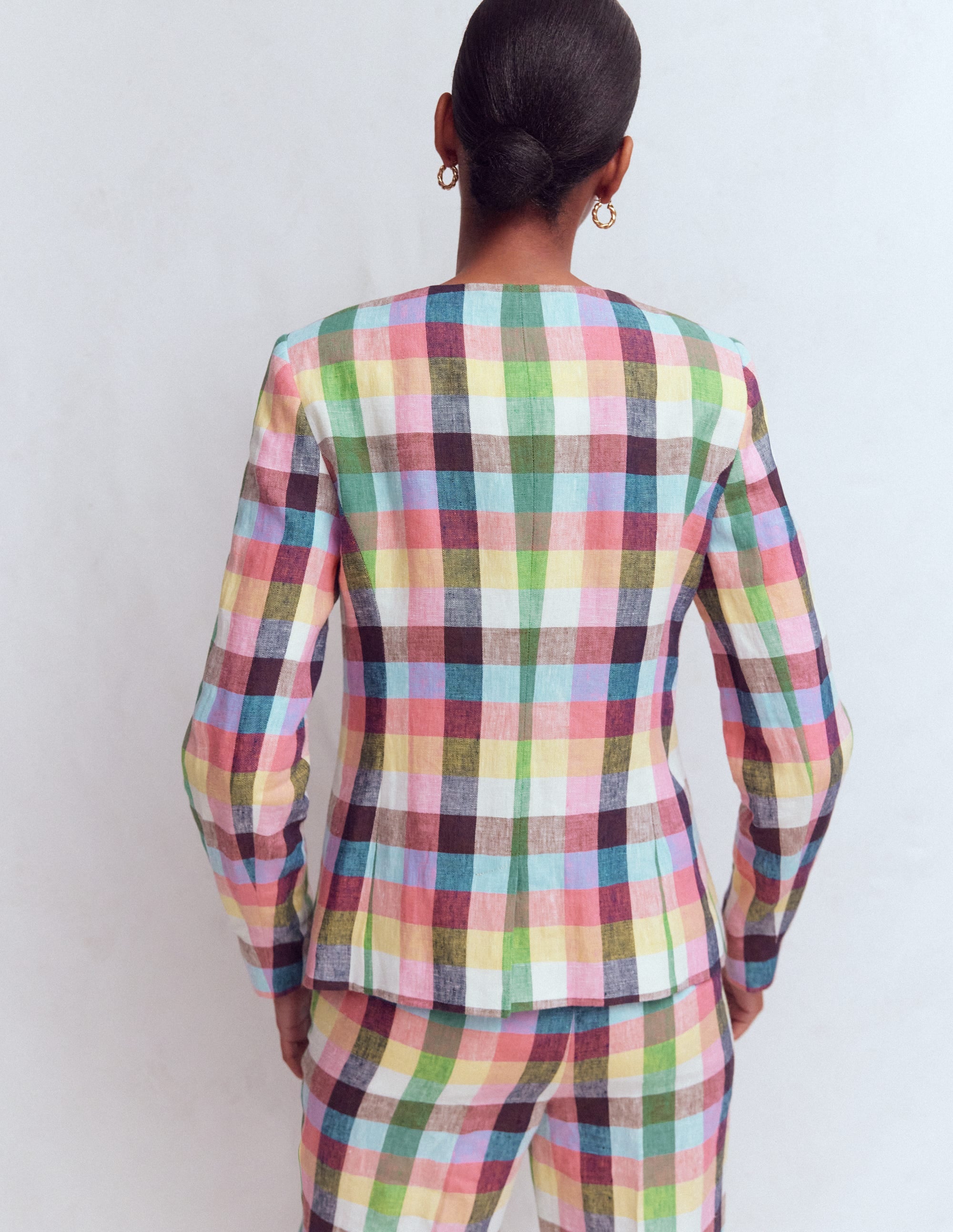 Hampstead Linen Blazer-Soft Yellow, Pink Multigingham - Image 4