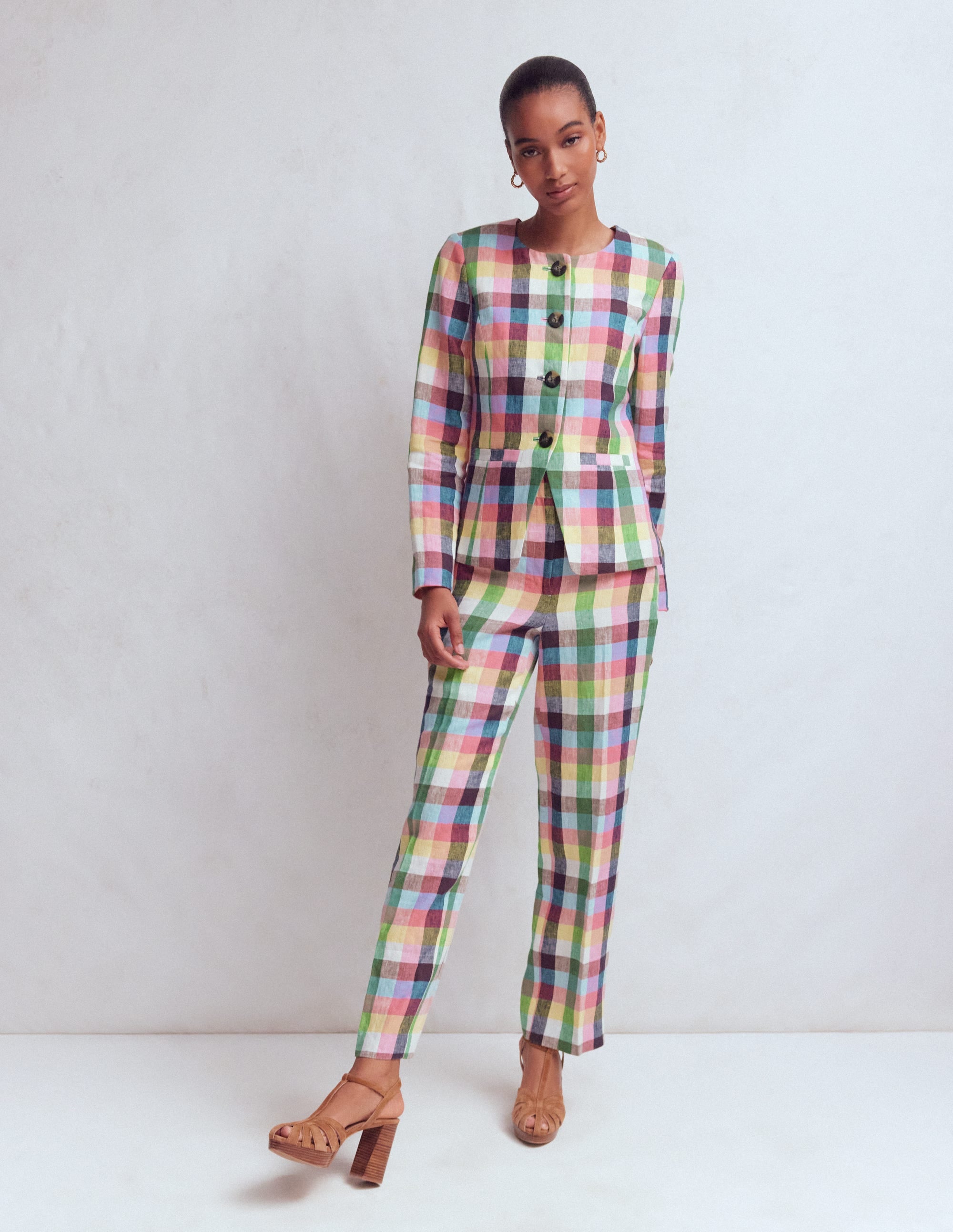 Hampstead Linen Blazer-Soft Yellow, Pink Multigingham - Image 5