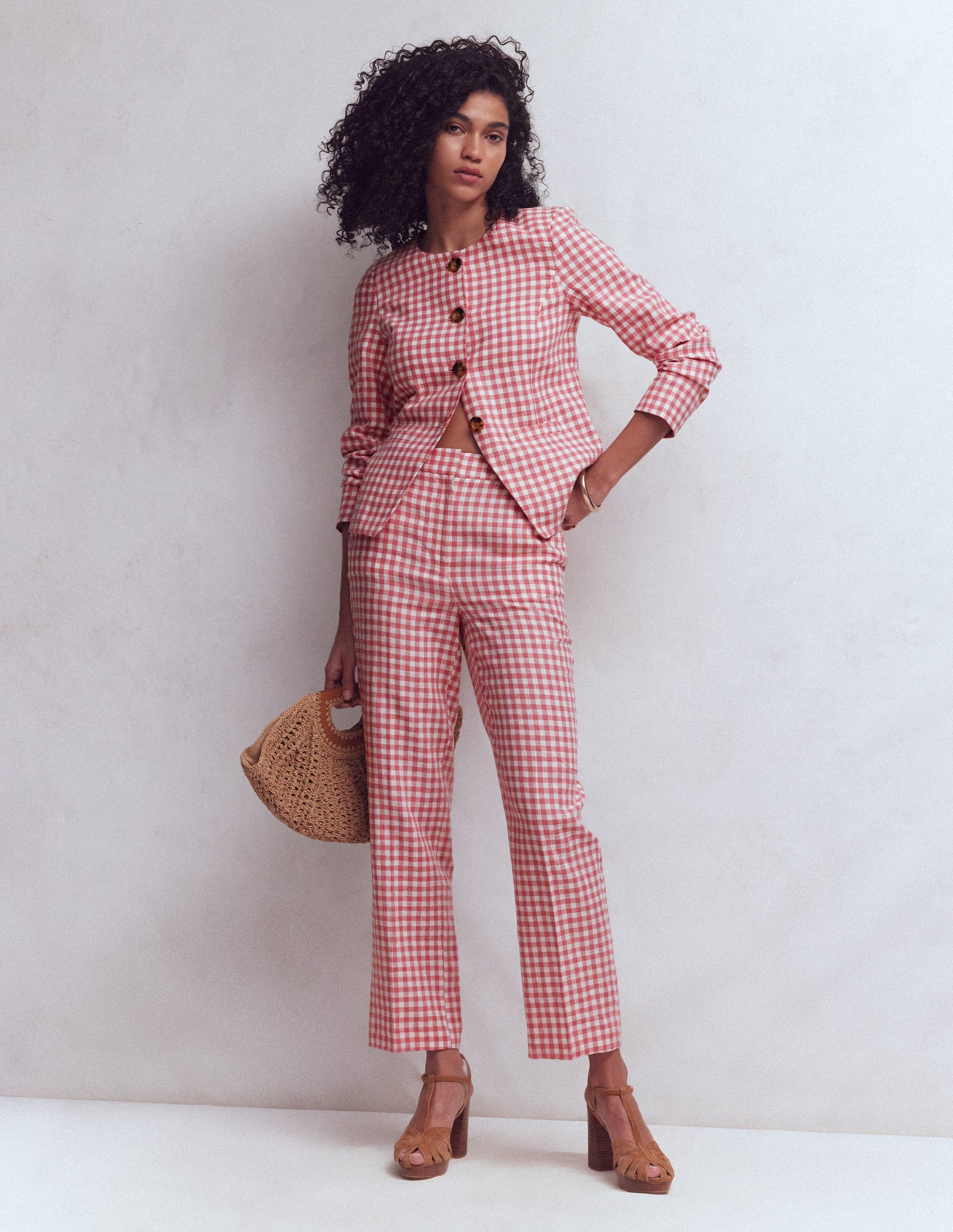 Hampstead Linen Blazer-Vintage Rose Gingham-1
