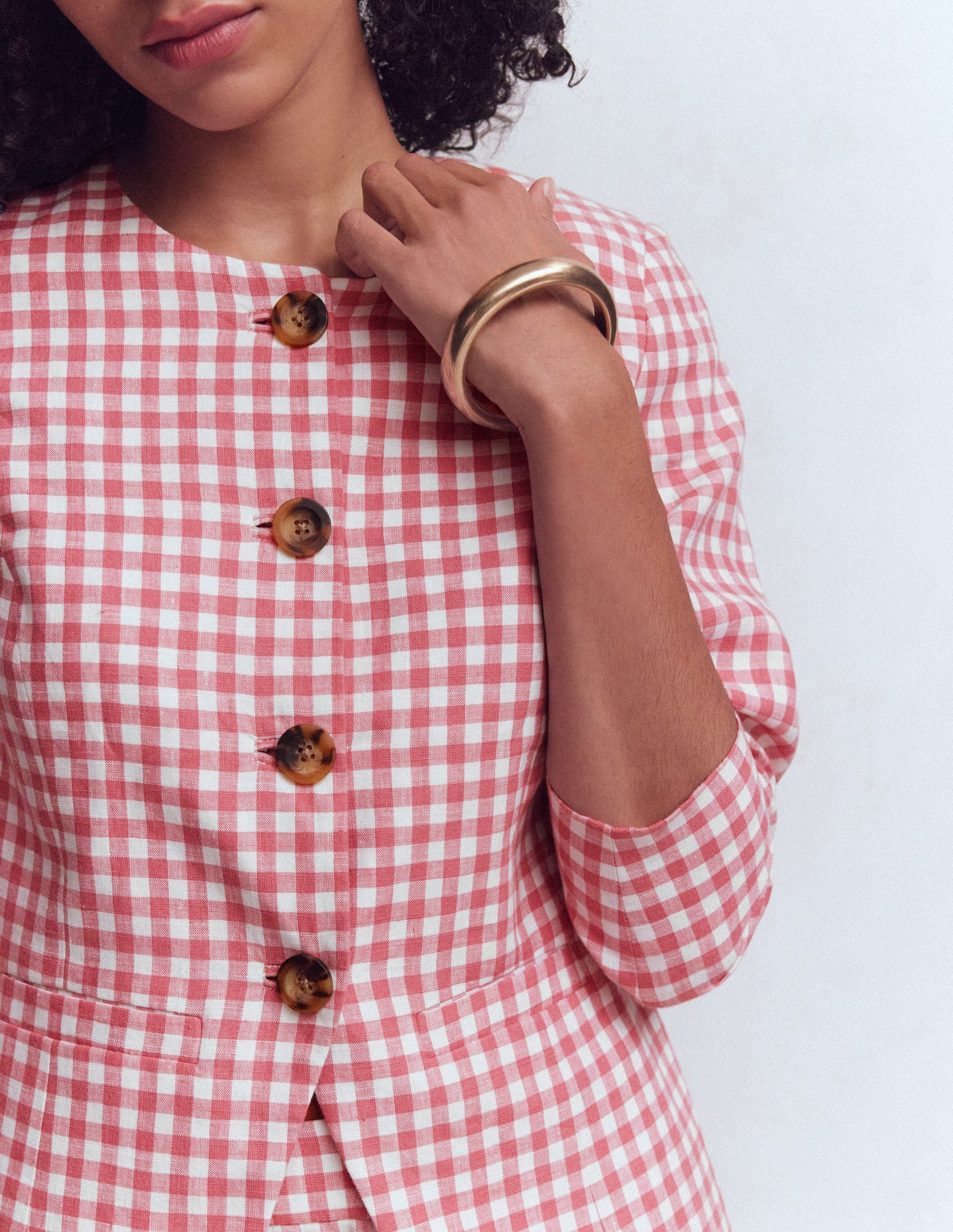 Hampstead Linen Blazer-Vintage Rose Gingham-2