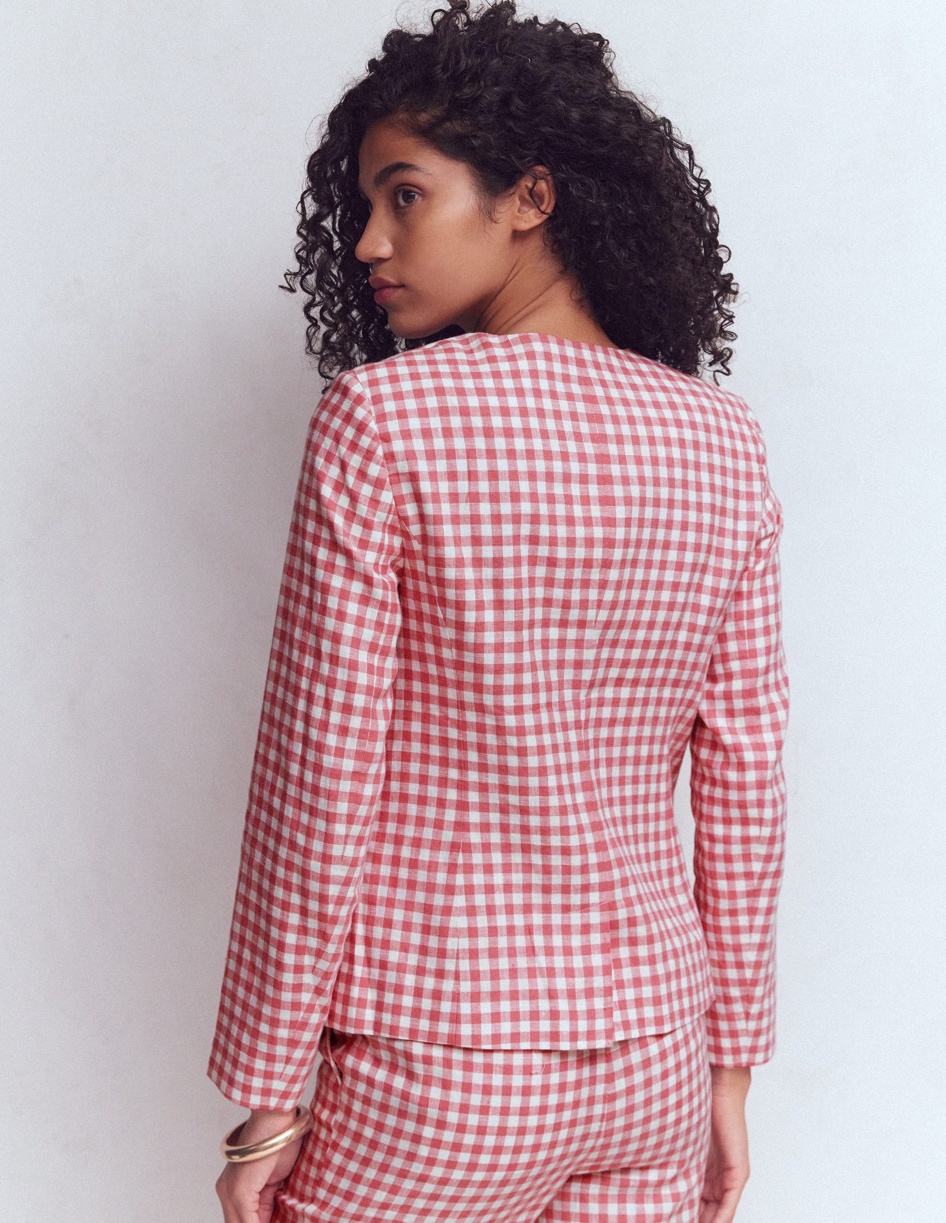 Hampstead Linen Blazer-Vintage Rose Gingham-3