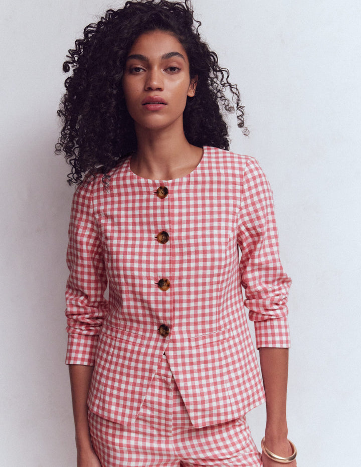Hampstead Linen Blend Blazer-Vintage Rose Gingham