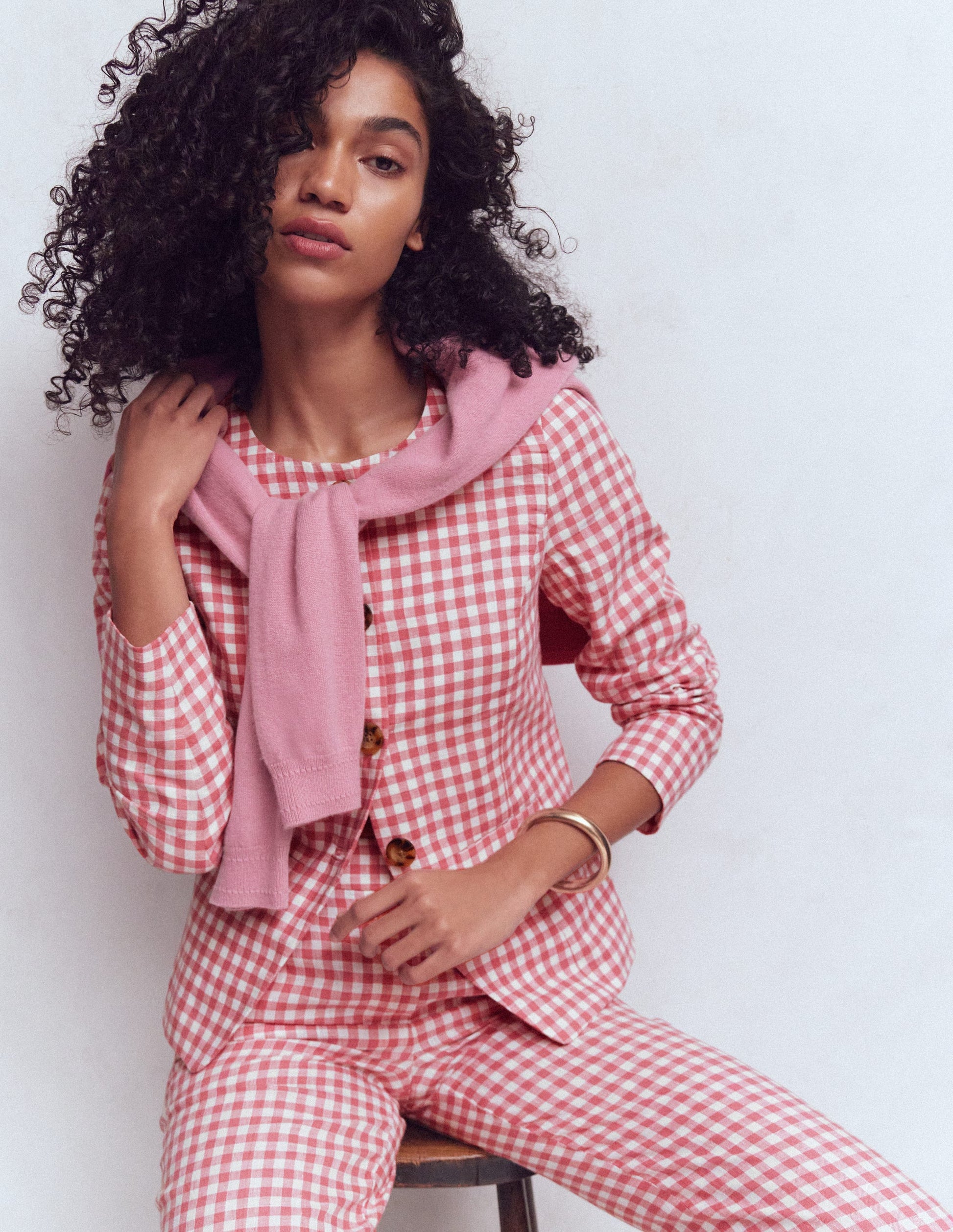 Hampstead Linen Blazer-Vintage Rose Gingham-5