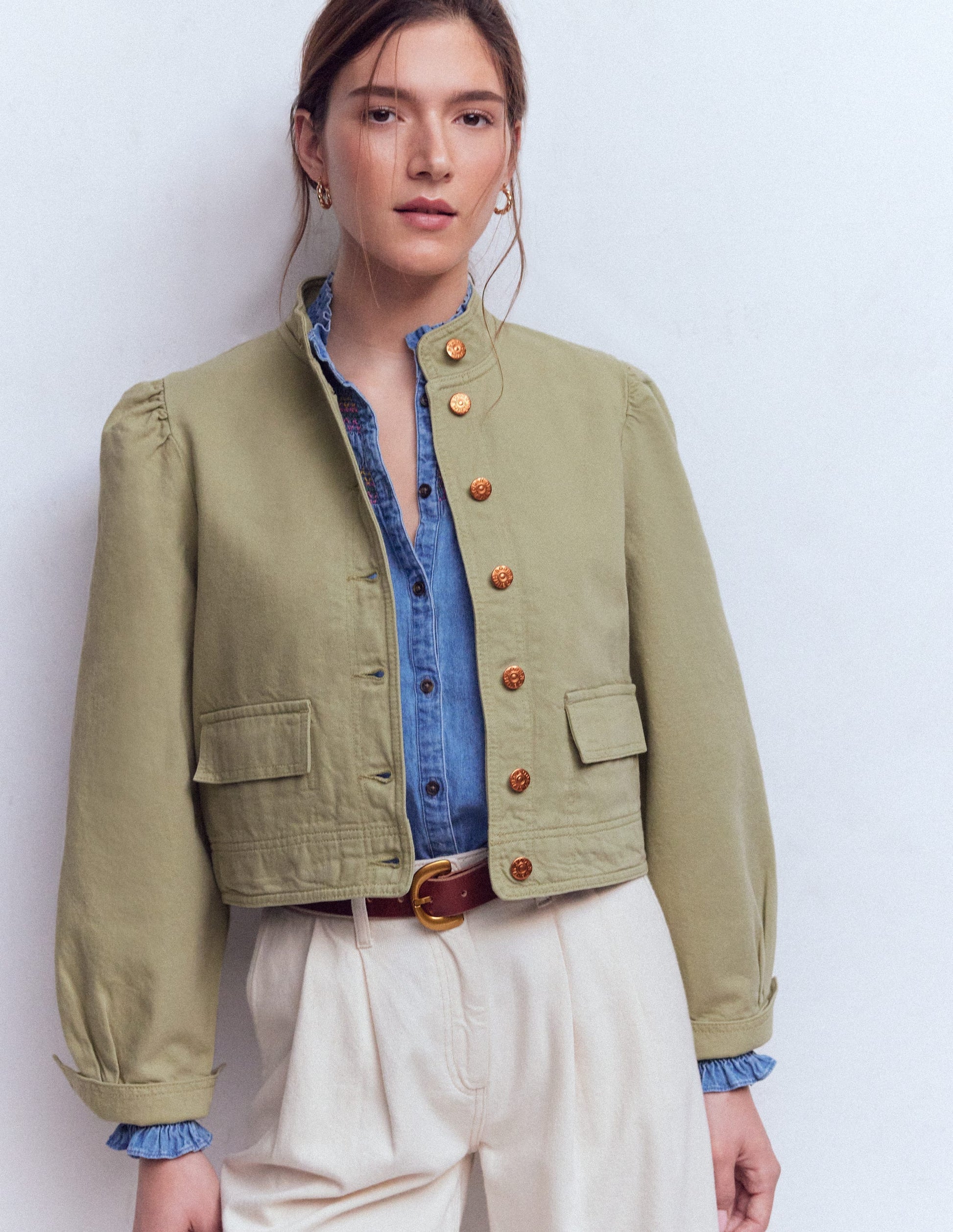 Topstitch Denim Jacket-Soft Green-4