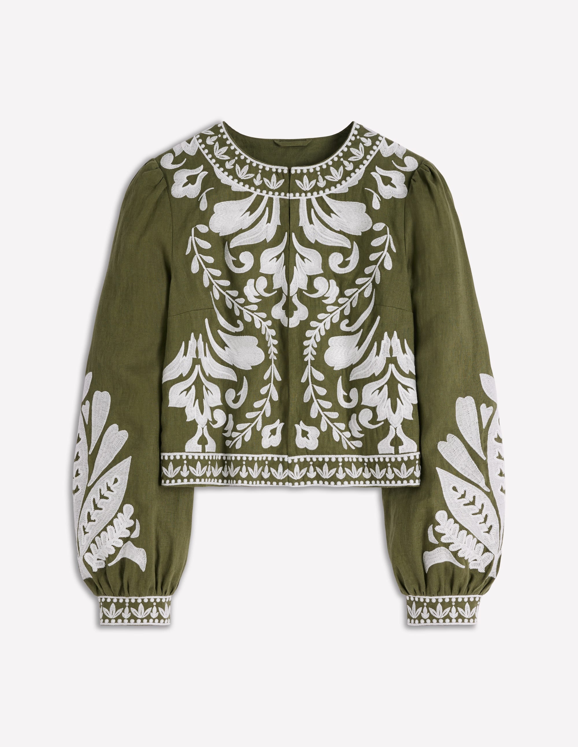 Embroidered Linen Jacket-Woodland Green - Image 8