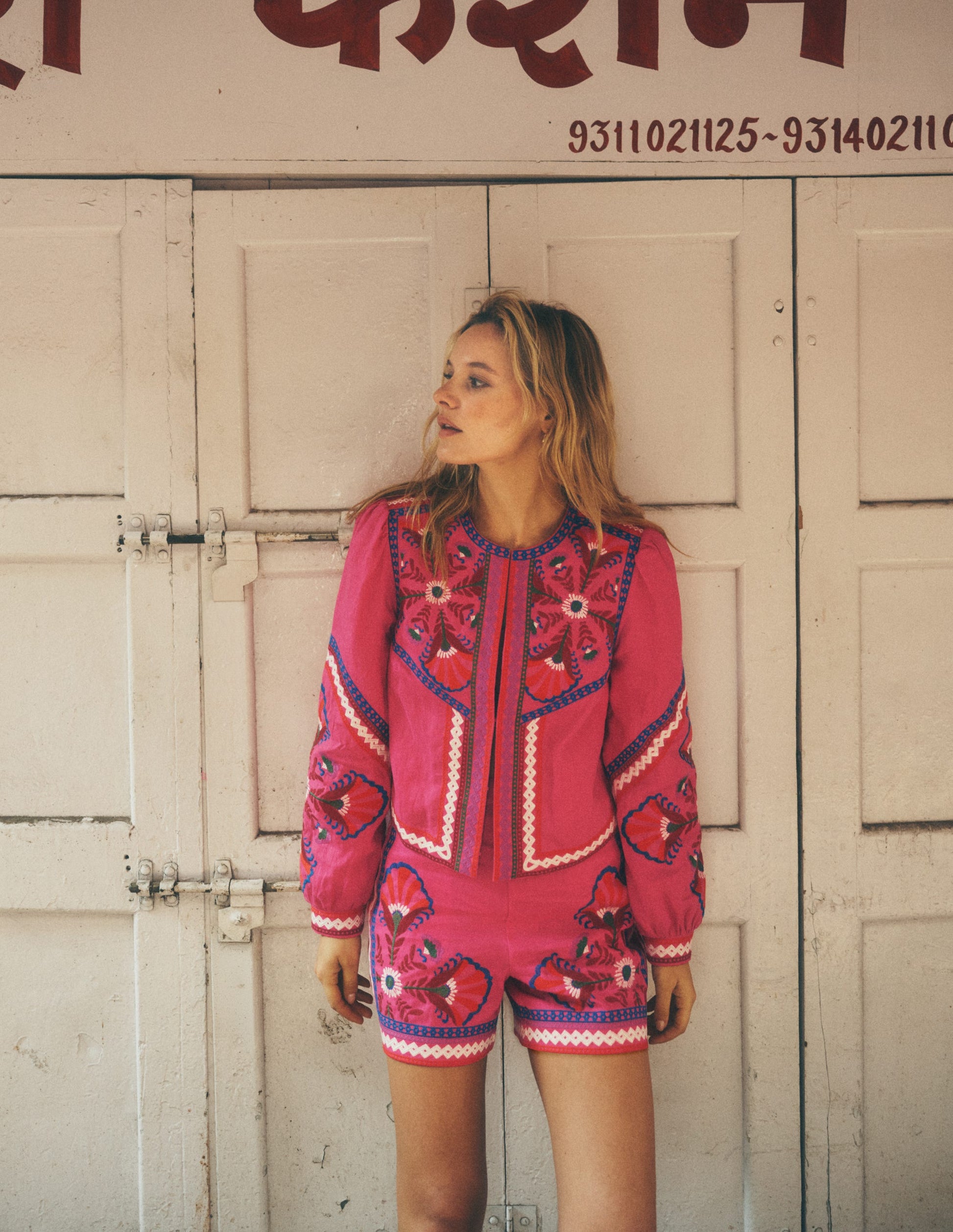 Embroidered Linen Jacket-Pink Peony, Embroidered-1