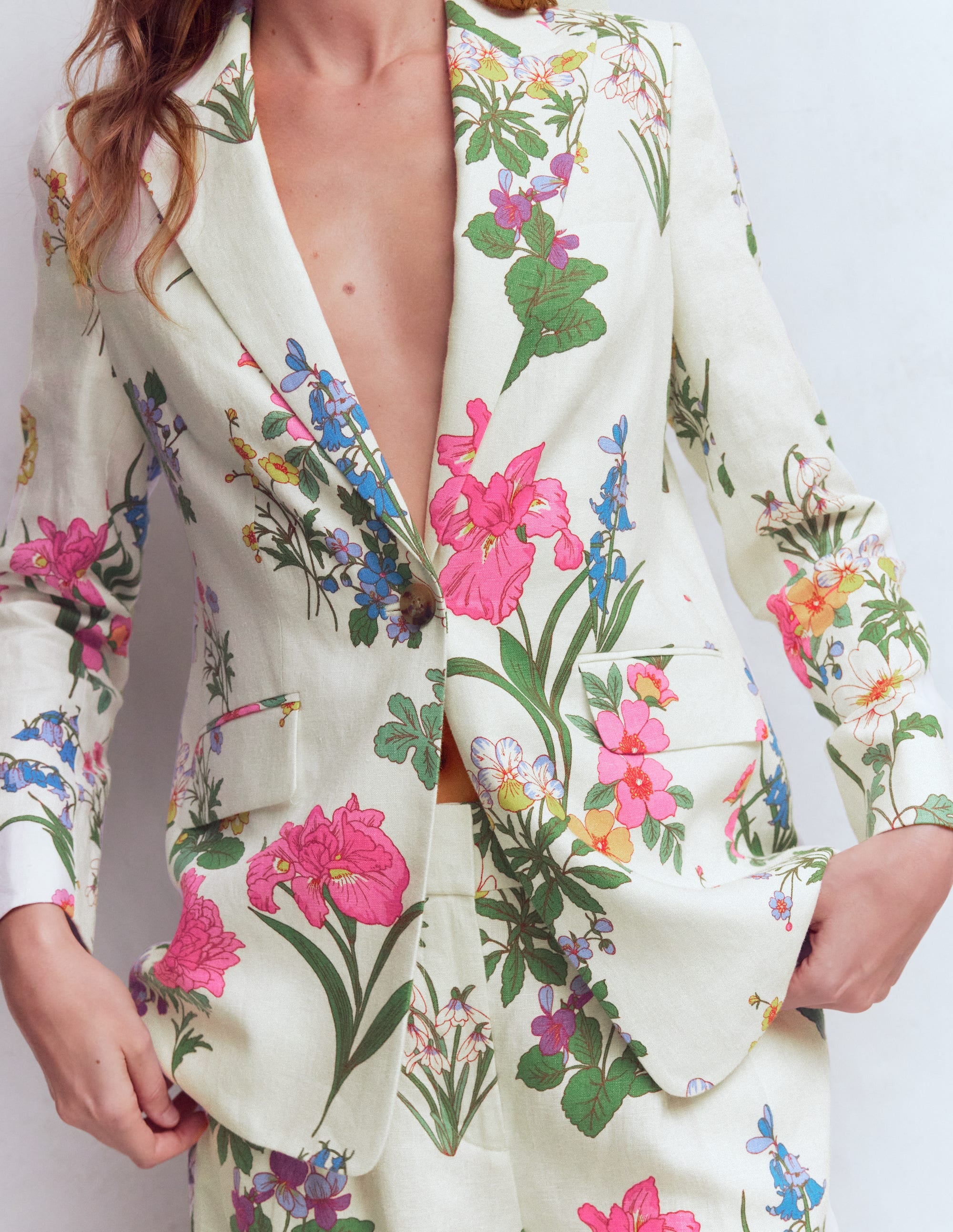 Woodbridge Linen Blazer-Ivory, Delicate Blossom - Image 2