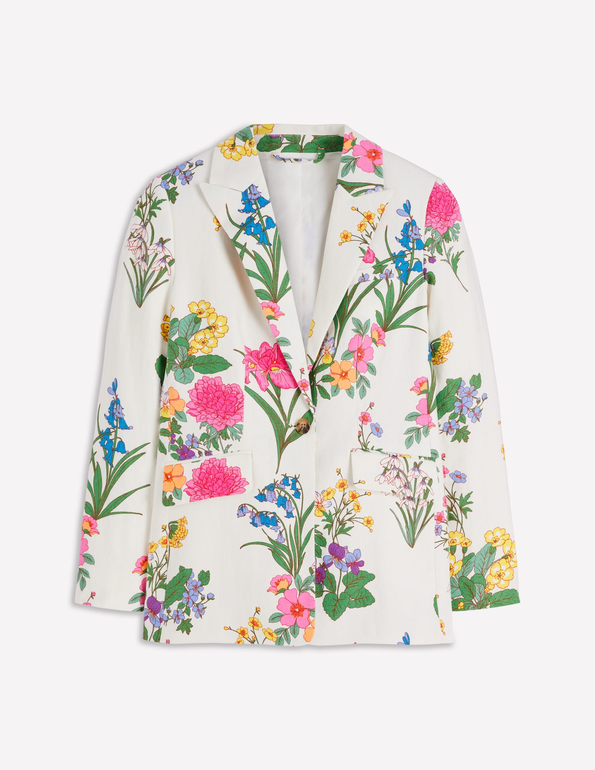 Floral patterned blazer on a white background