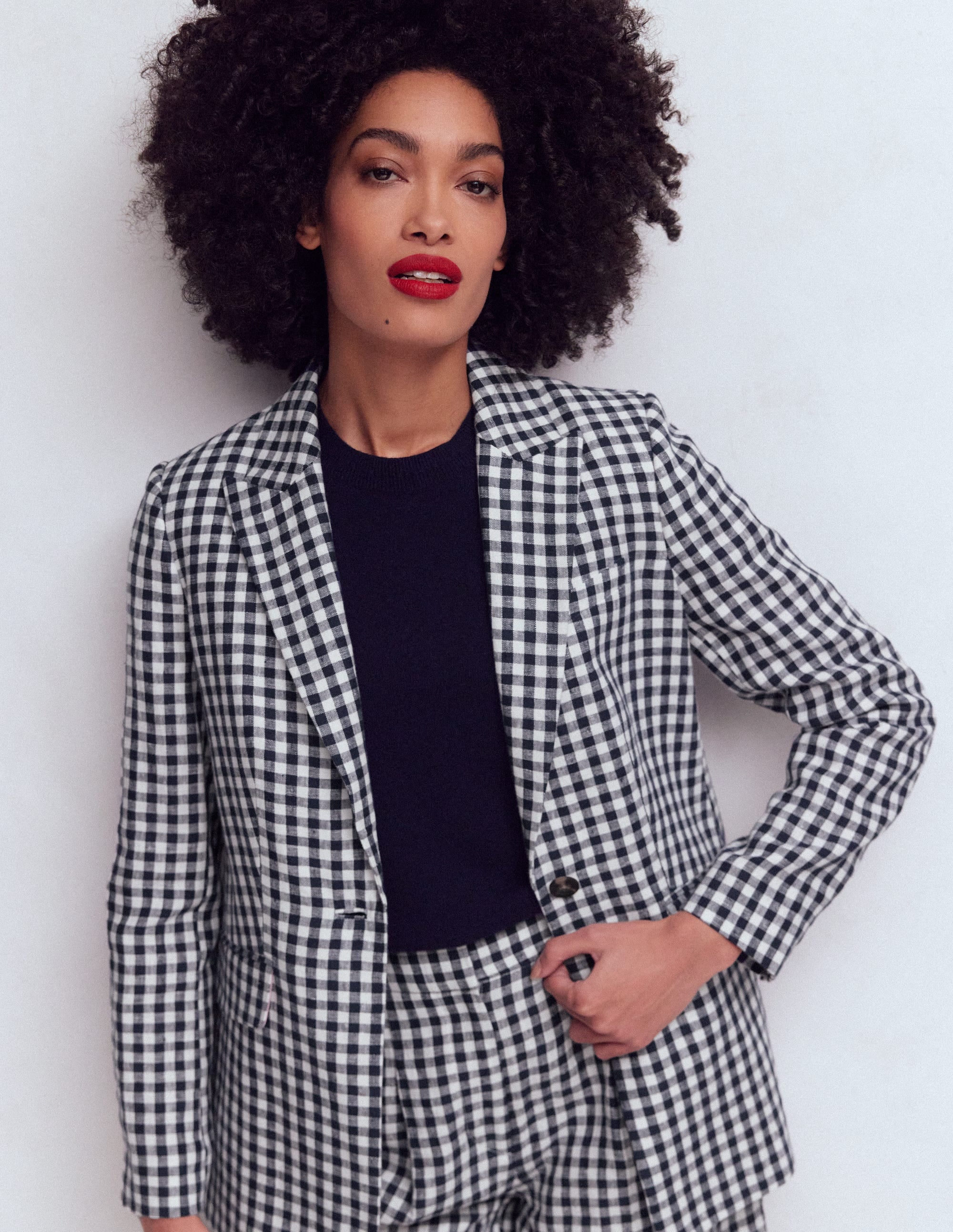 Woodbridge Linen Blazer-Navy, Ivory Gingham - Image 1