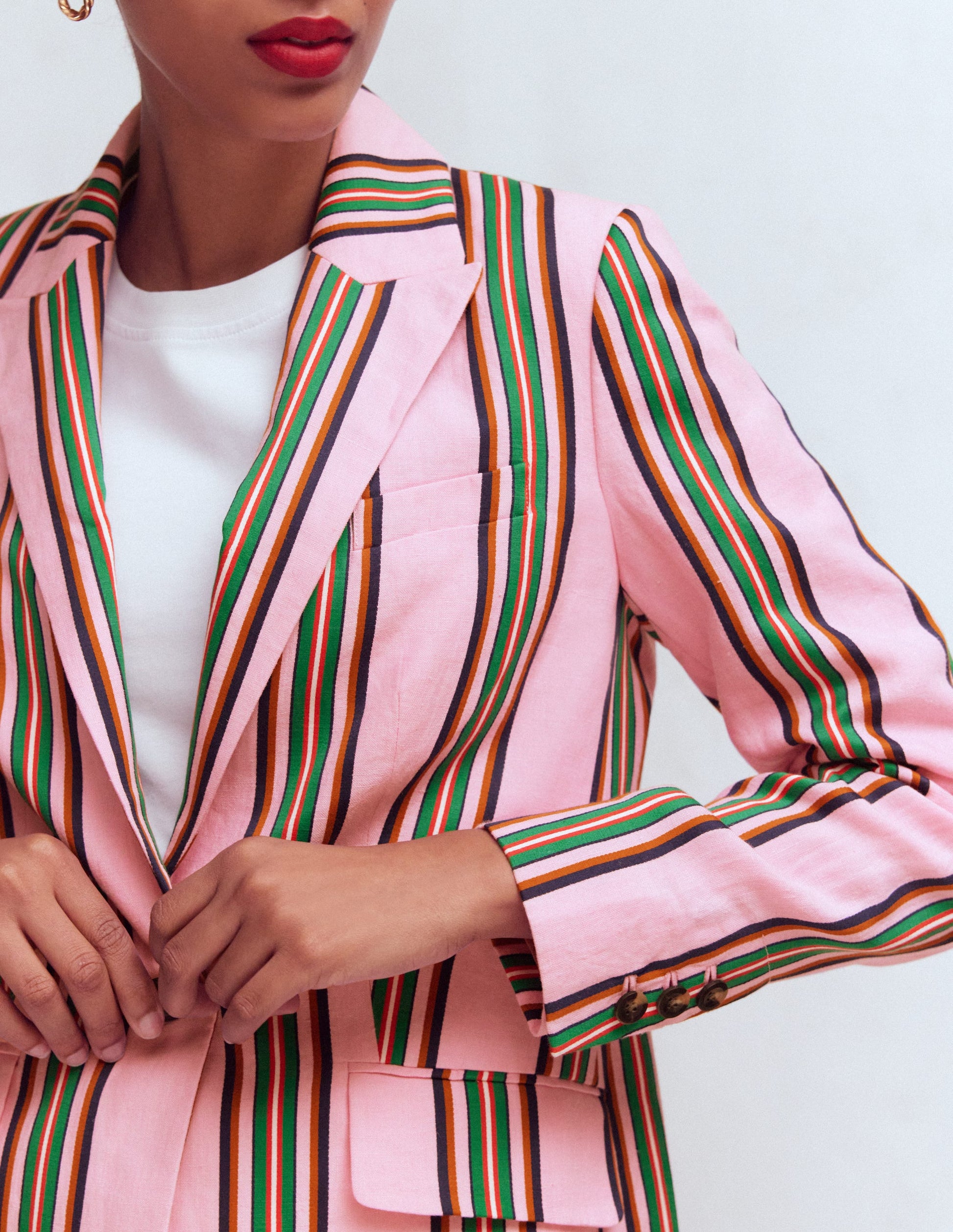 Woodbridge Linen Blazer-Pink and Green Stripe-4