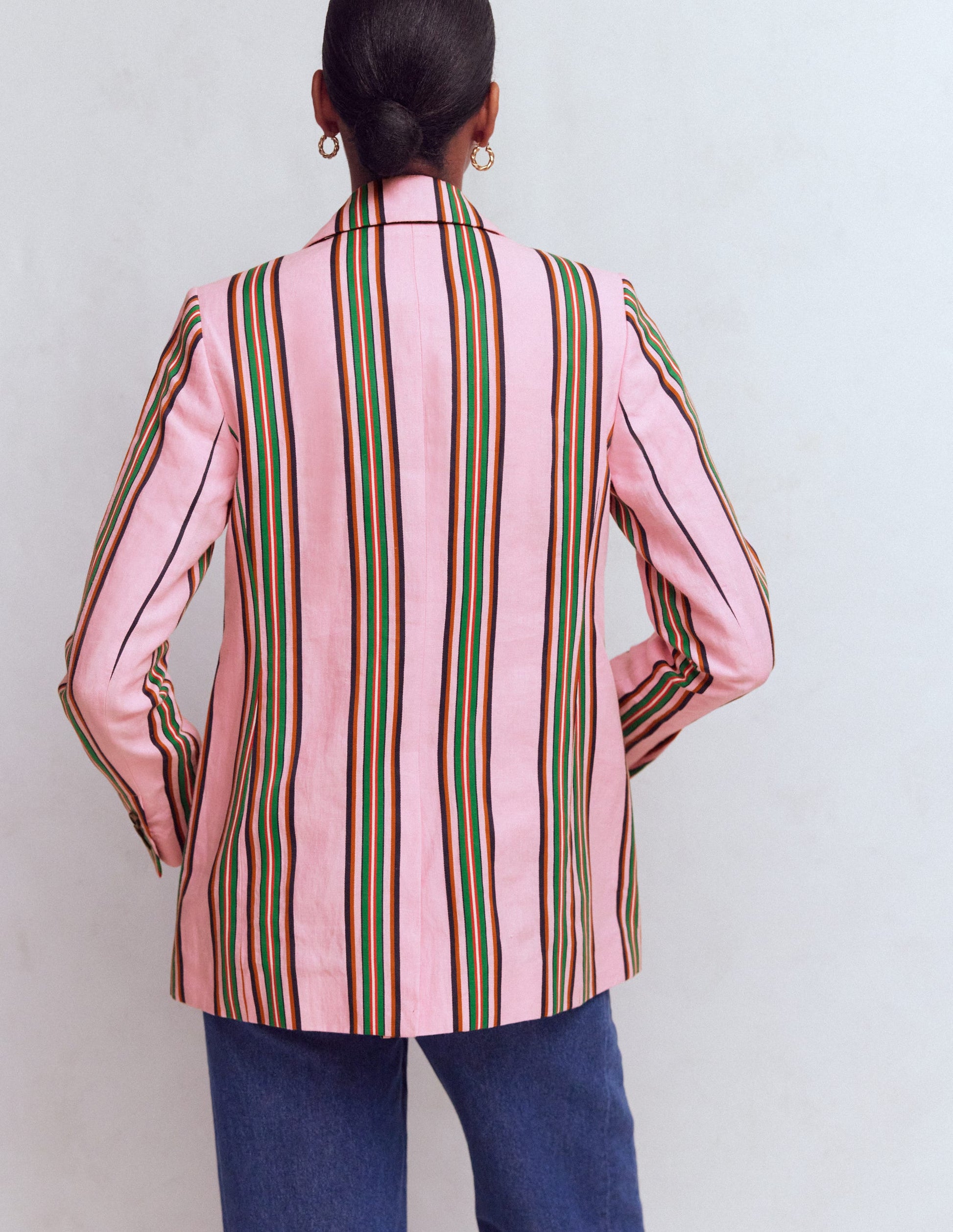 Woodbridge Linen Blazer-Pink and Green Stripe-5