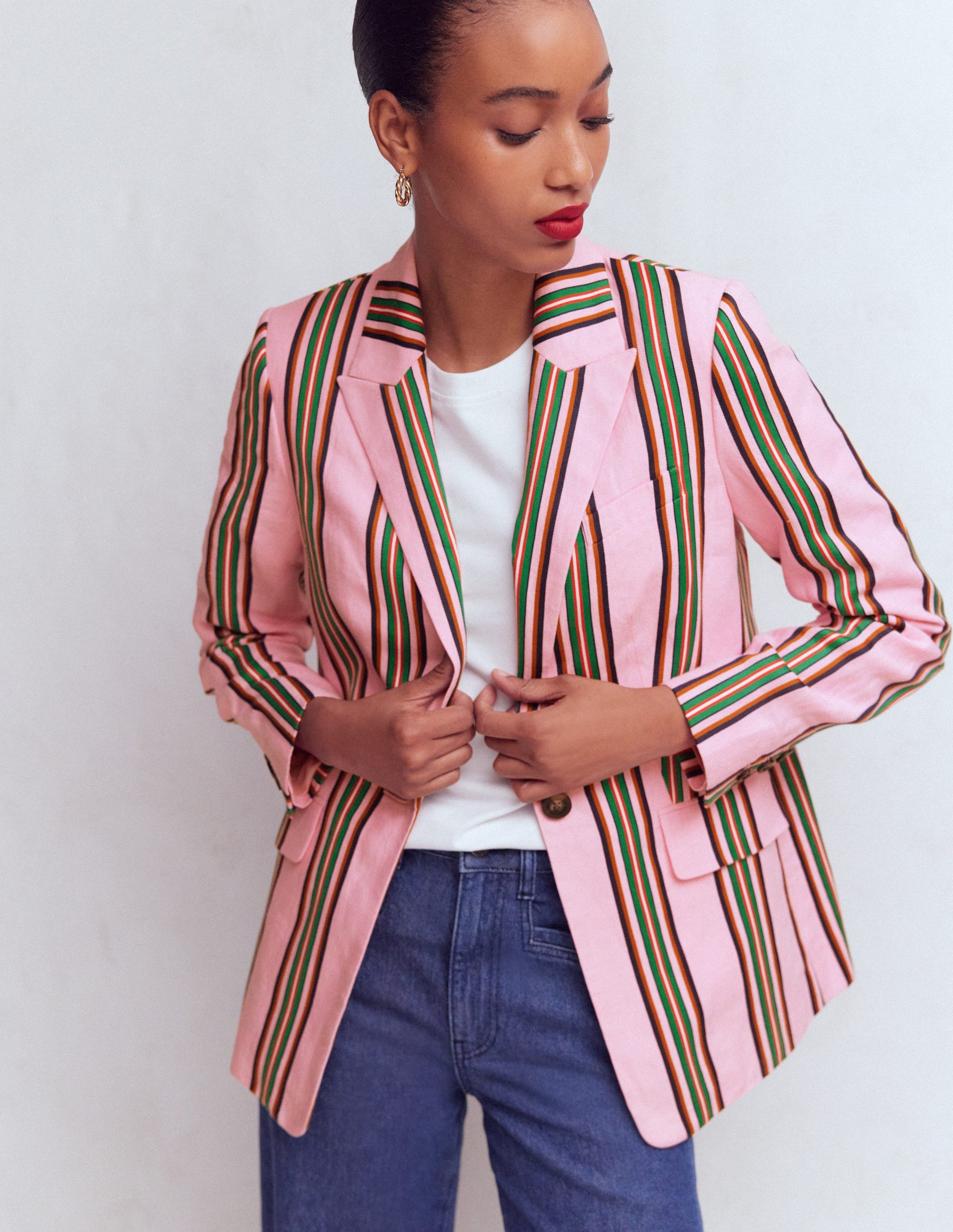 Woodbridge Linen Blazer-Pink and Green Stripe-6