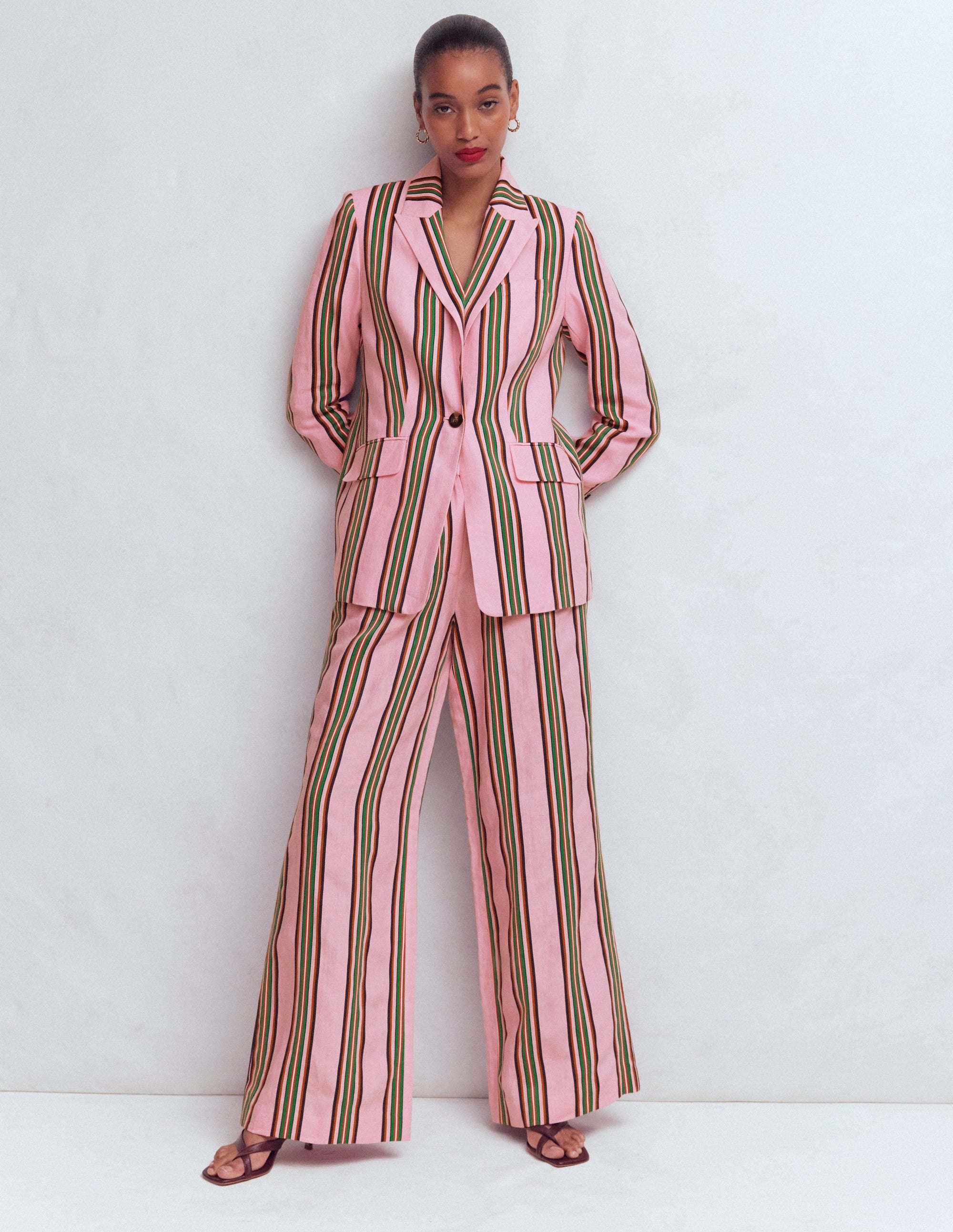 Woodbridge Linen Blazer-Pink, Rich Emerald Stripe | Boden USA