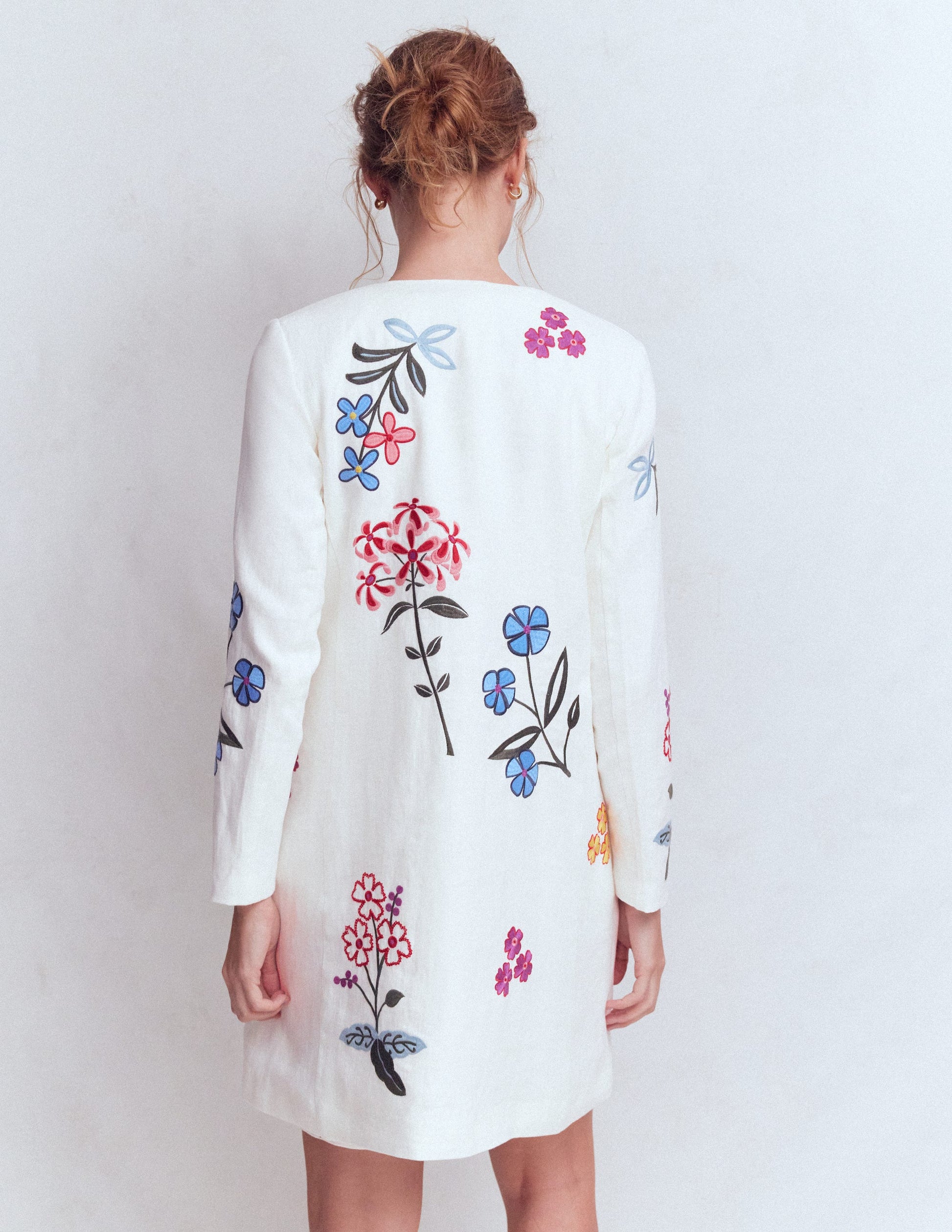 Boden Women's Embroidered Linen Coat in White | Size 10