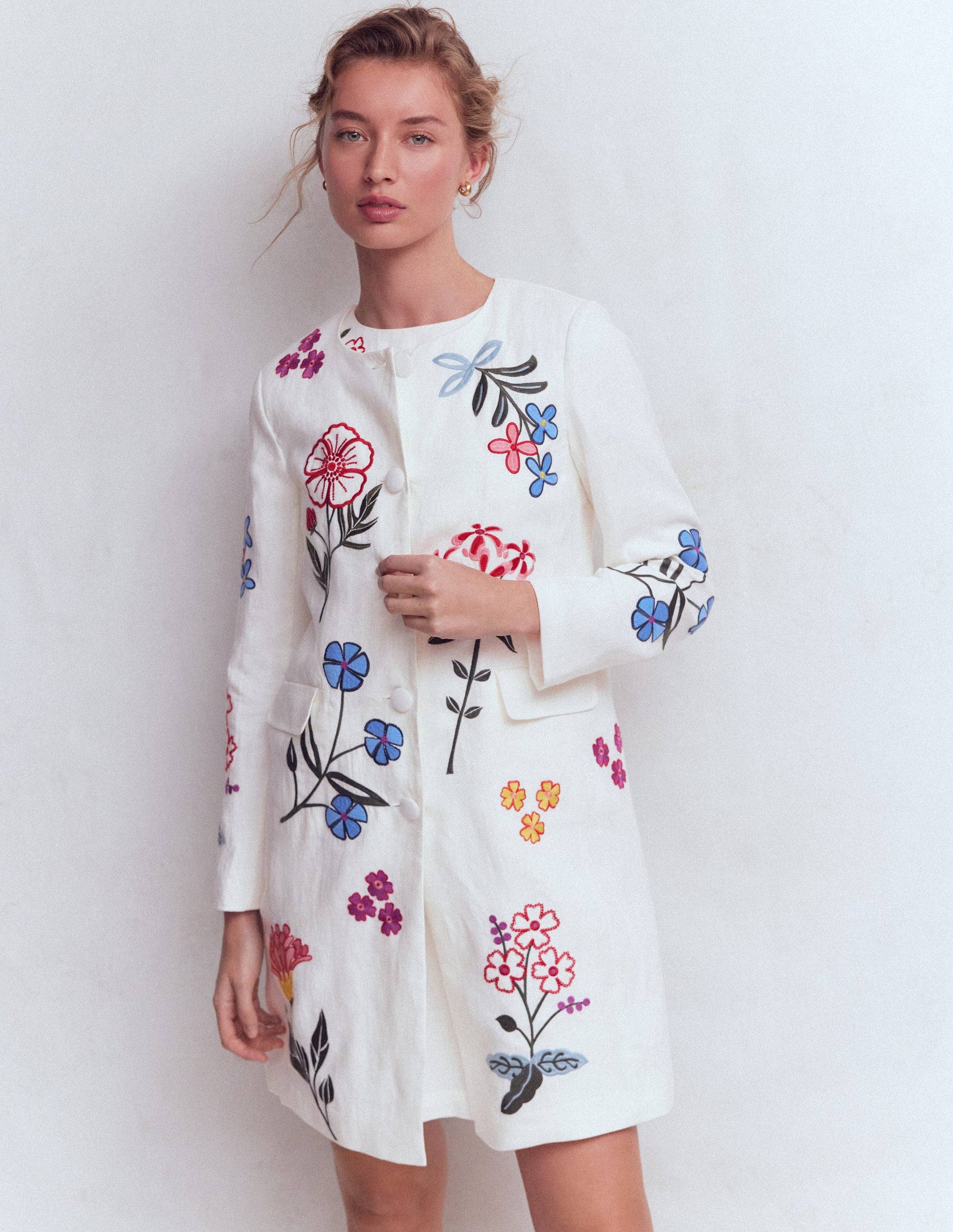 Embroidered Linen Coat-Ivory Embroidered-4