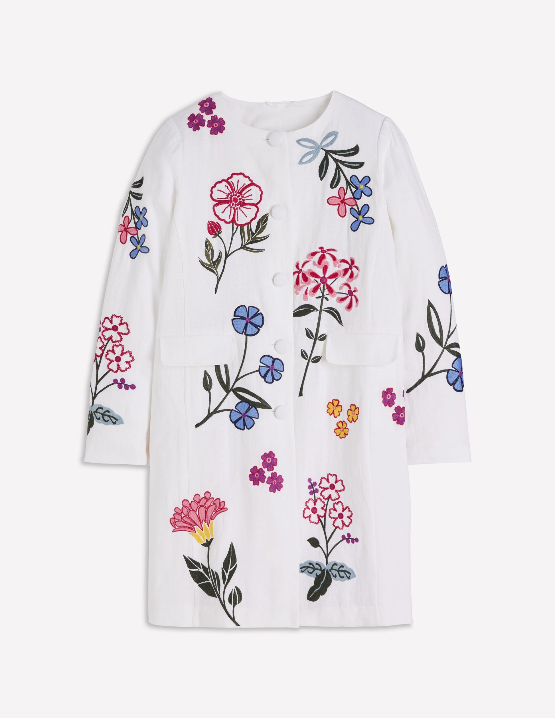 Boden Women's Embroidered Linen Coat in White | Size 10 Boden Women's Embroidered Linen Coat in White | Size 10