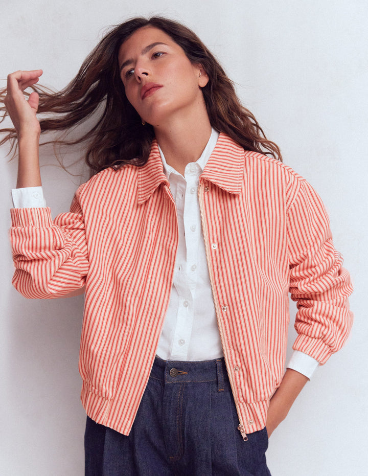 Casual Harrington Jacket-Red Tram Stripe