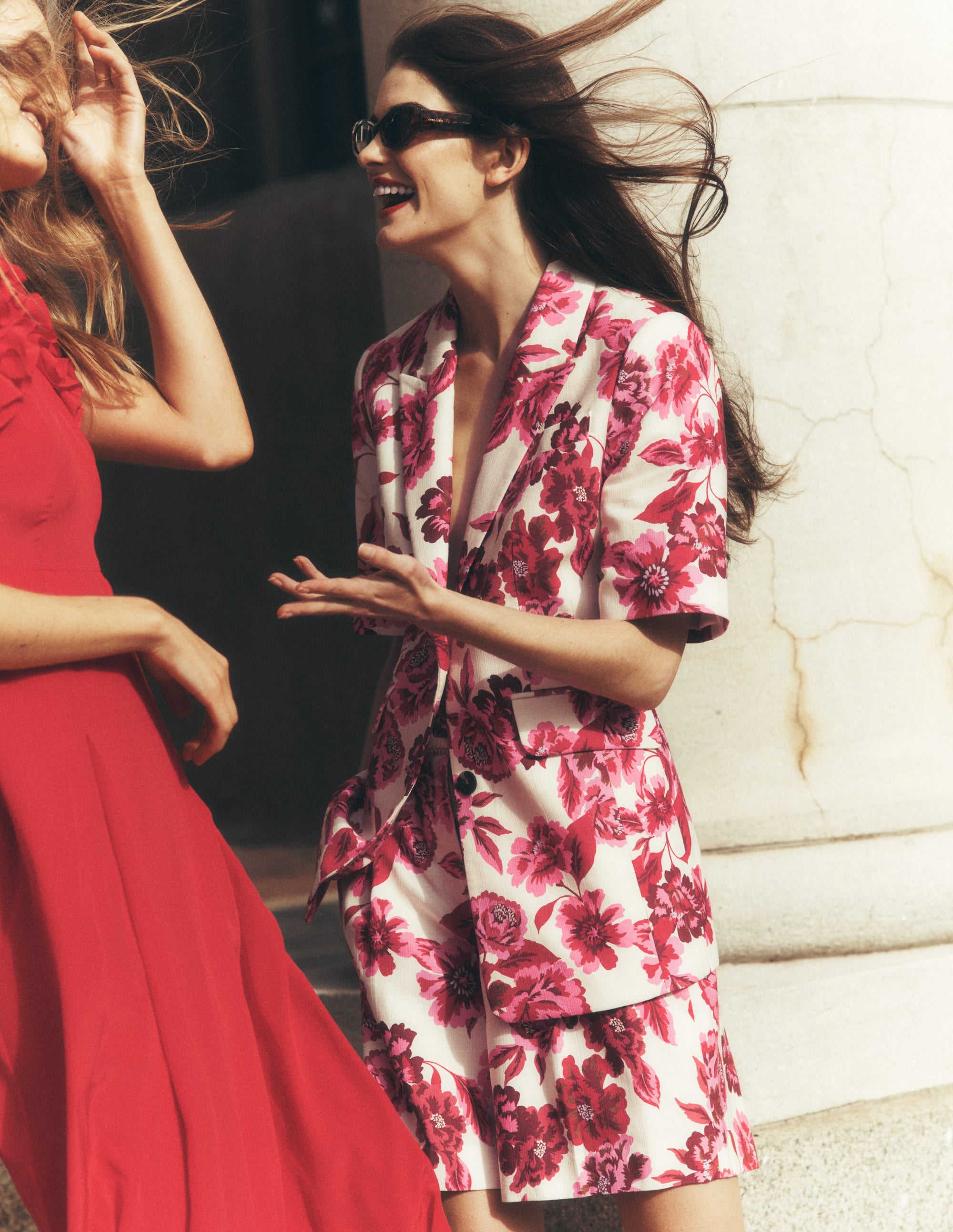 Short Sleeve Cotton Blazer-Sangria Sunset, Floral Print - Image 7