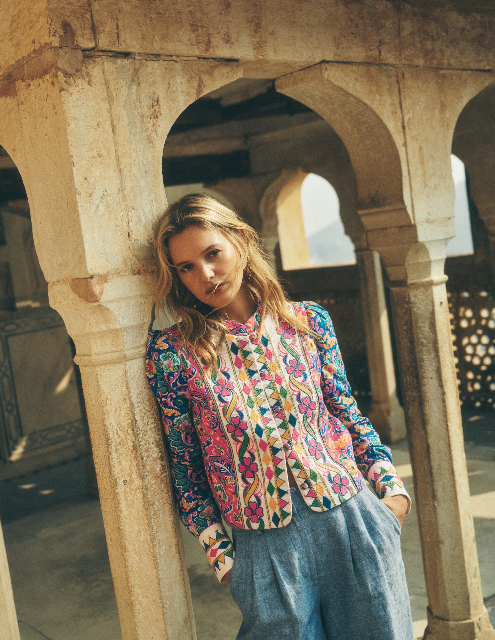 Printed Trim Jacket-Multi, Enchanting Bouquet-9
