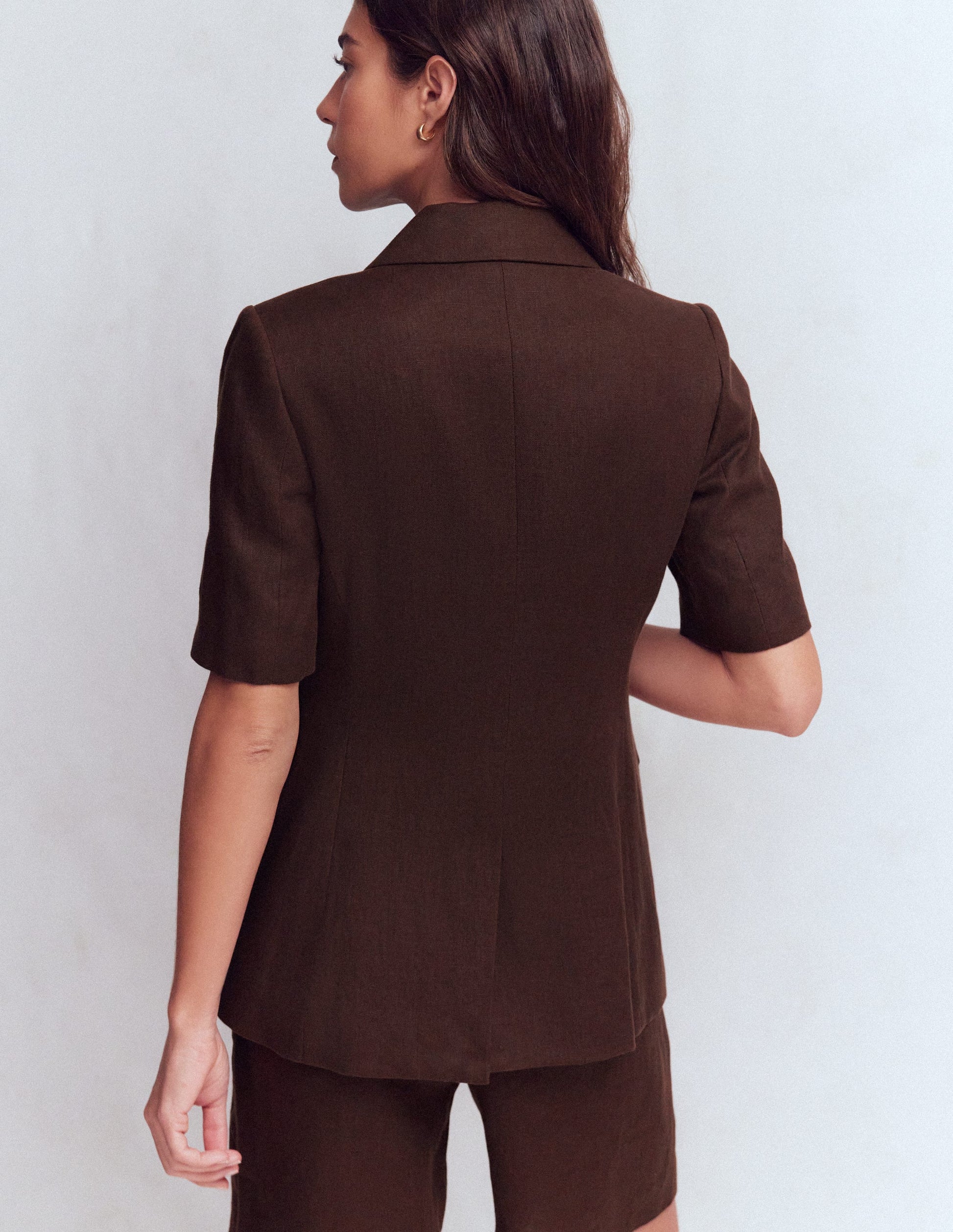Short Sleeve Linen Blazer-Bitter Chocolate-4