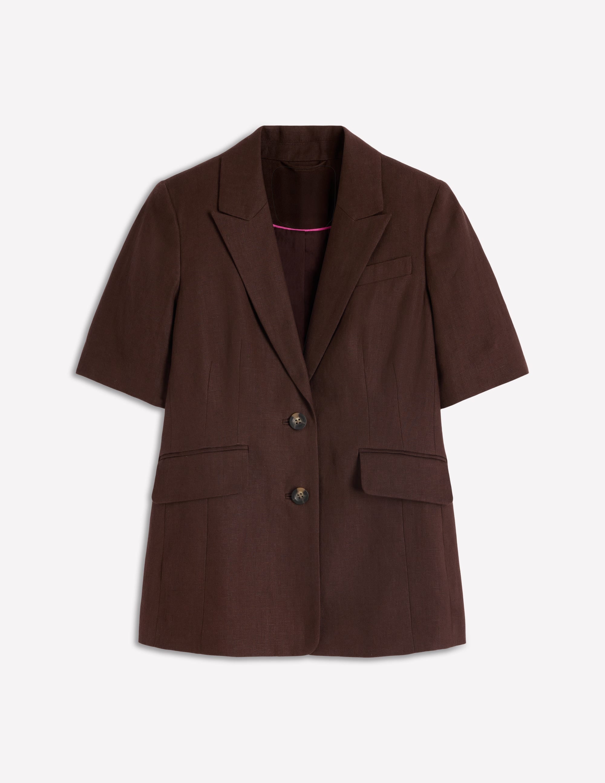 ブラウン  シルクエピレ Short Sleeve Linen Blazer-Bitter Chocolate | Boden USA
