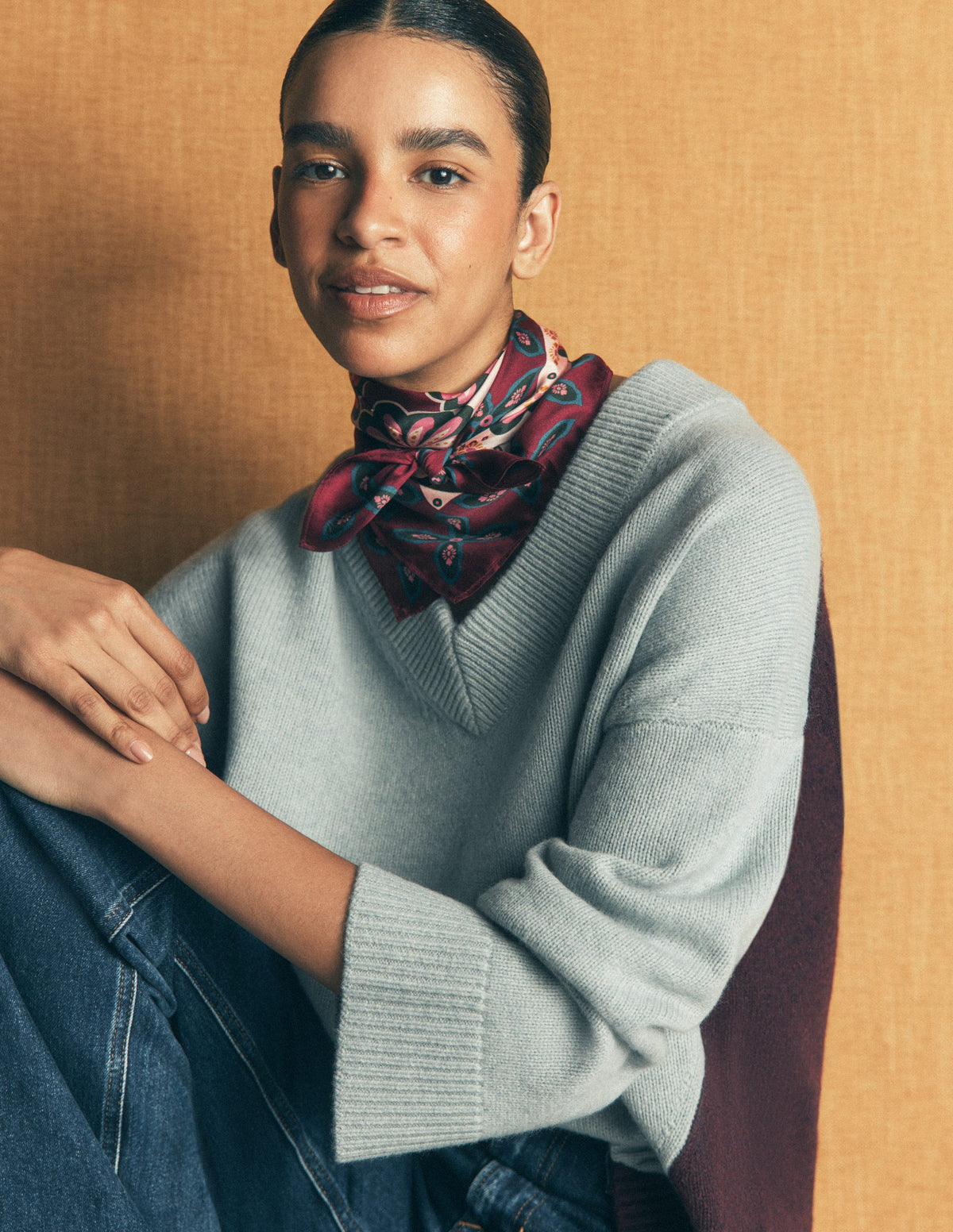 Elisabeth Silk Square Scarf-Multi, Geo Flora - Image 2