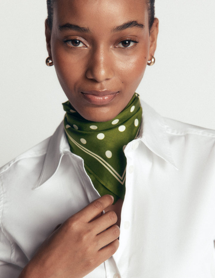 Elisabeth Silk Square Scarf-Chive, Spot
