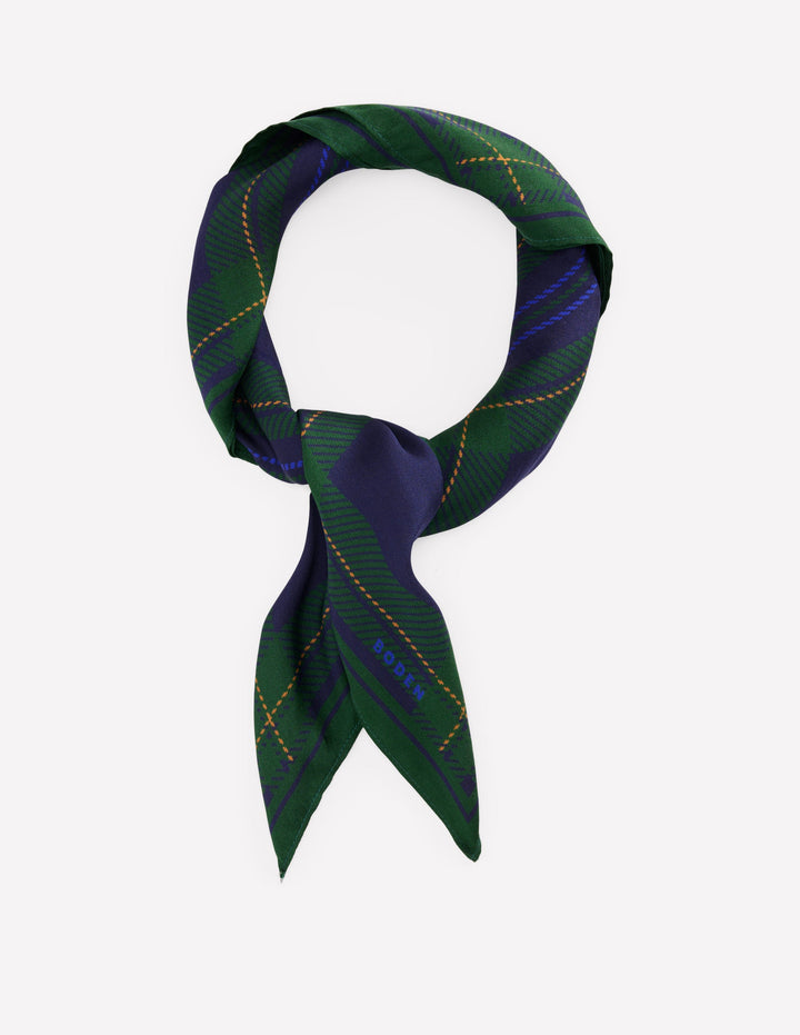 Elisabeth Silk Square Scarf-Navy, Tartan