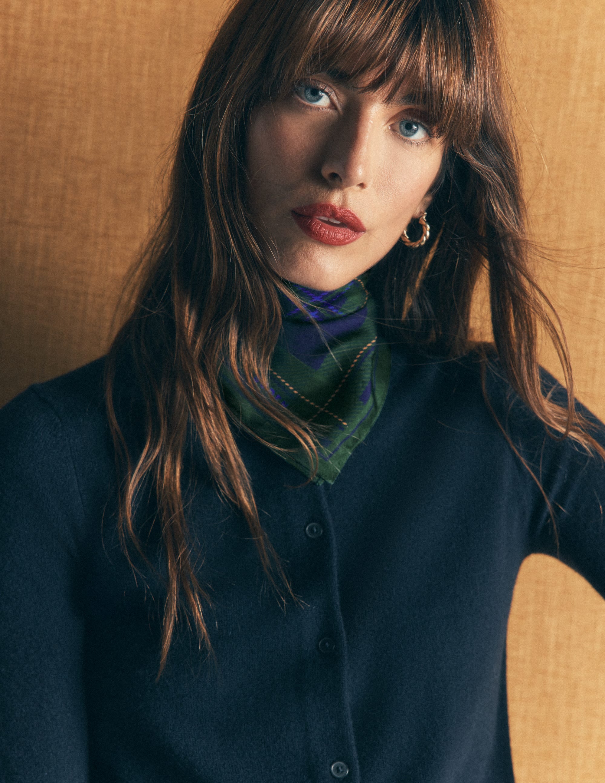 Elisabeth Silk Square Scarf-Navy, Tartan - Image 2