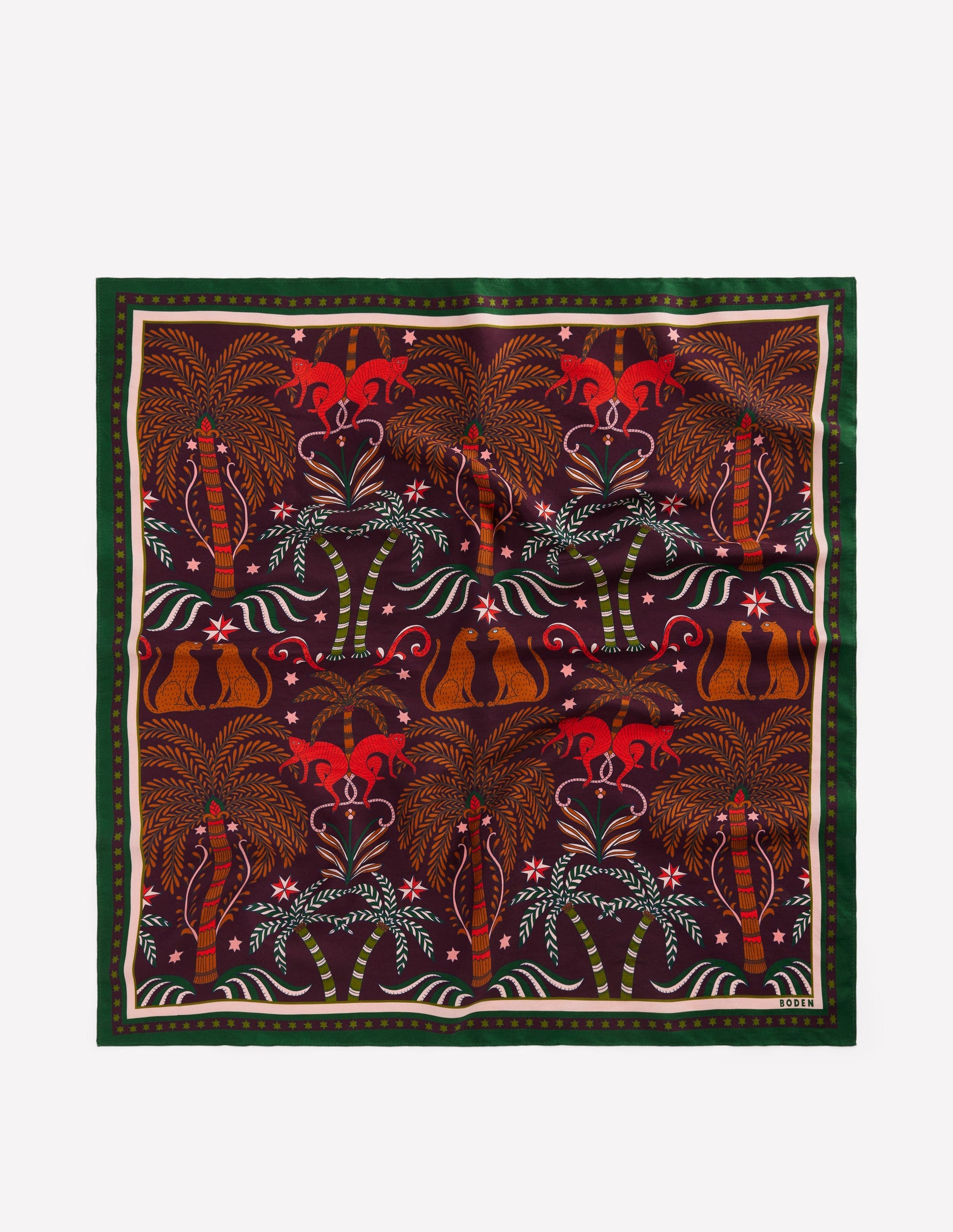 Elisabeth Silk Square Scarf-Dark Cherry, Jungle Charm-5