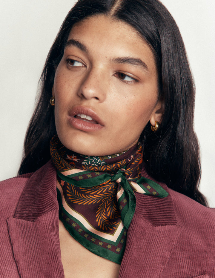 Elisabeth Silk Square Scarf-Dark Cherry, Jungle Charm