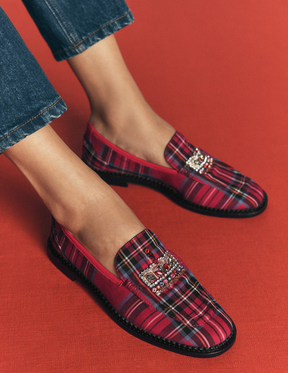 Nya Penny Loafers-Red Tartan, Crown - Image 2