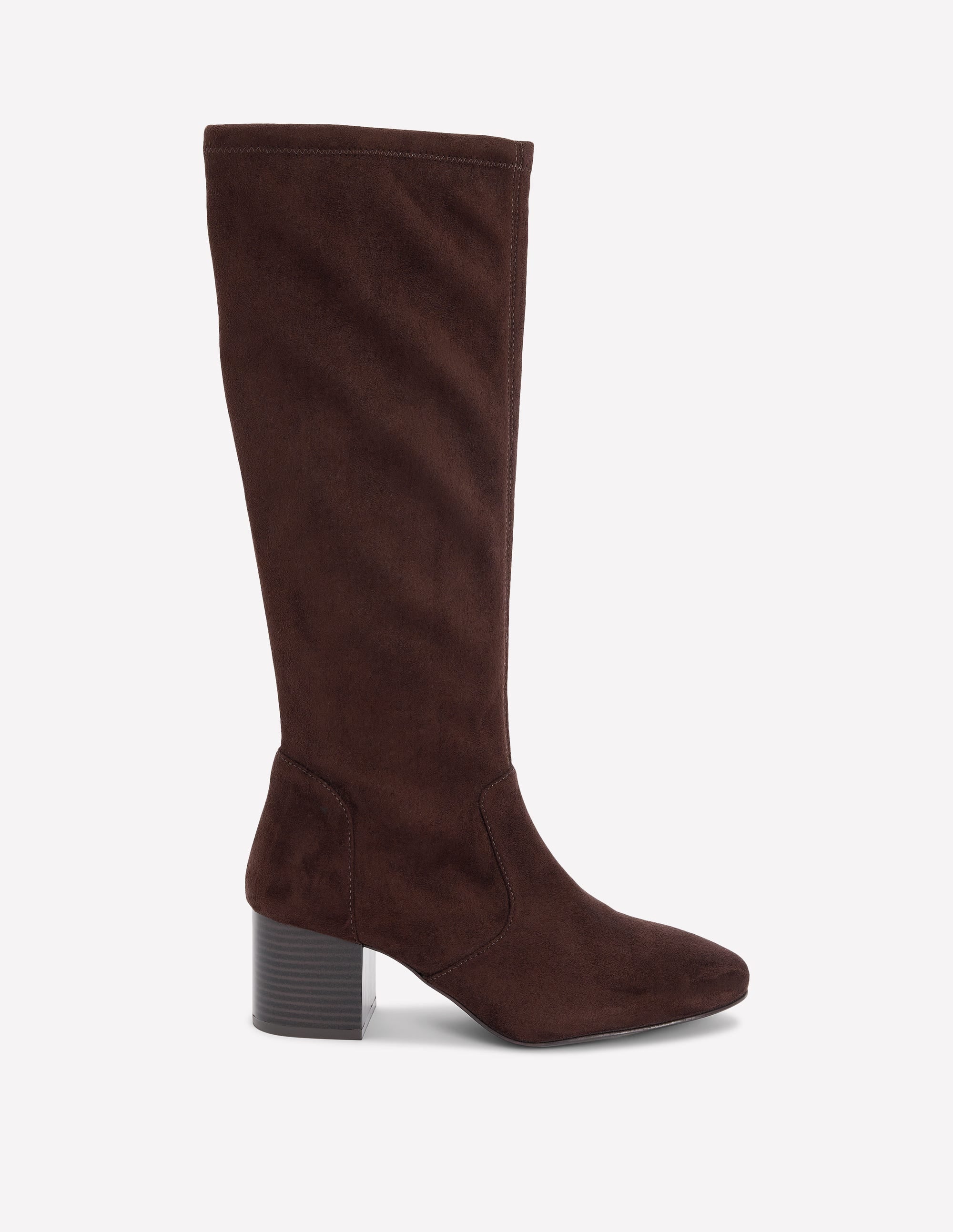 Block Heel Stretch Boots-Chocolate - Image 1