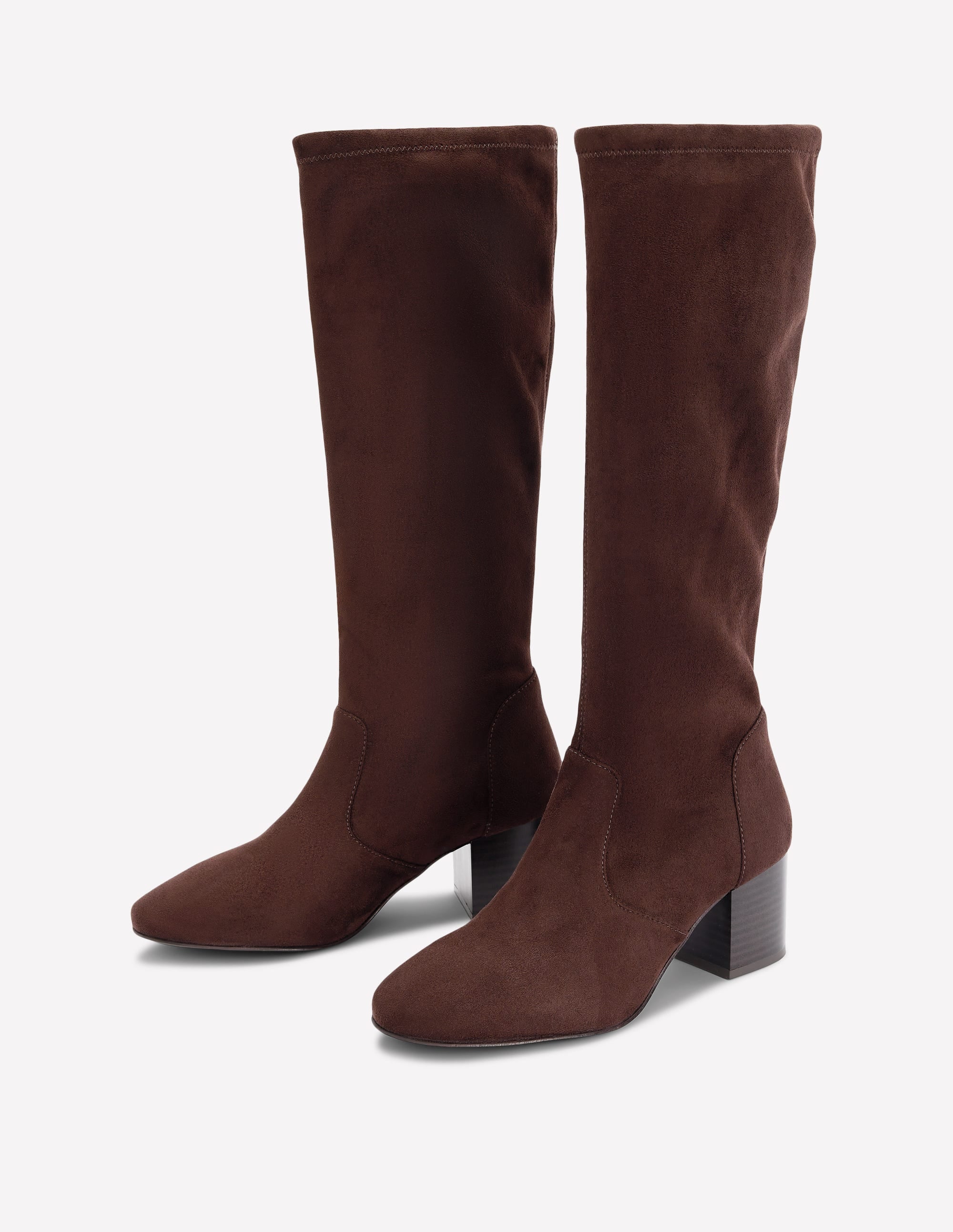 Block Heel Stretch Boots-Chocolate - Image 3