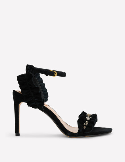 Pleat Detail Heeled Sandals-Black