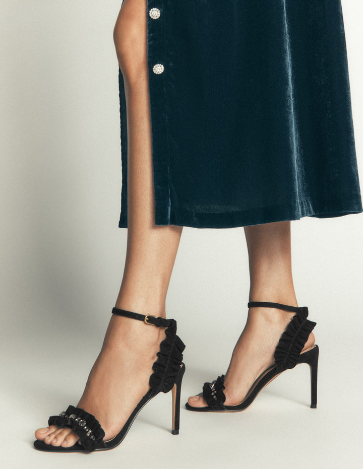 Pleat Detail Heeled Sandals-Black