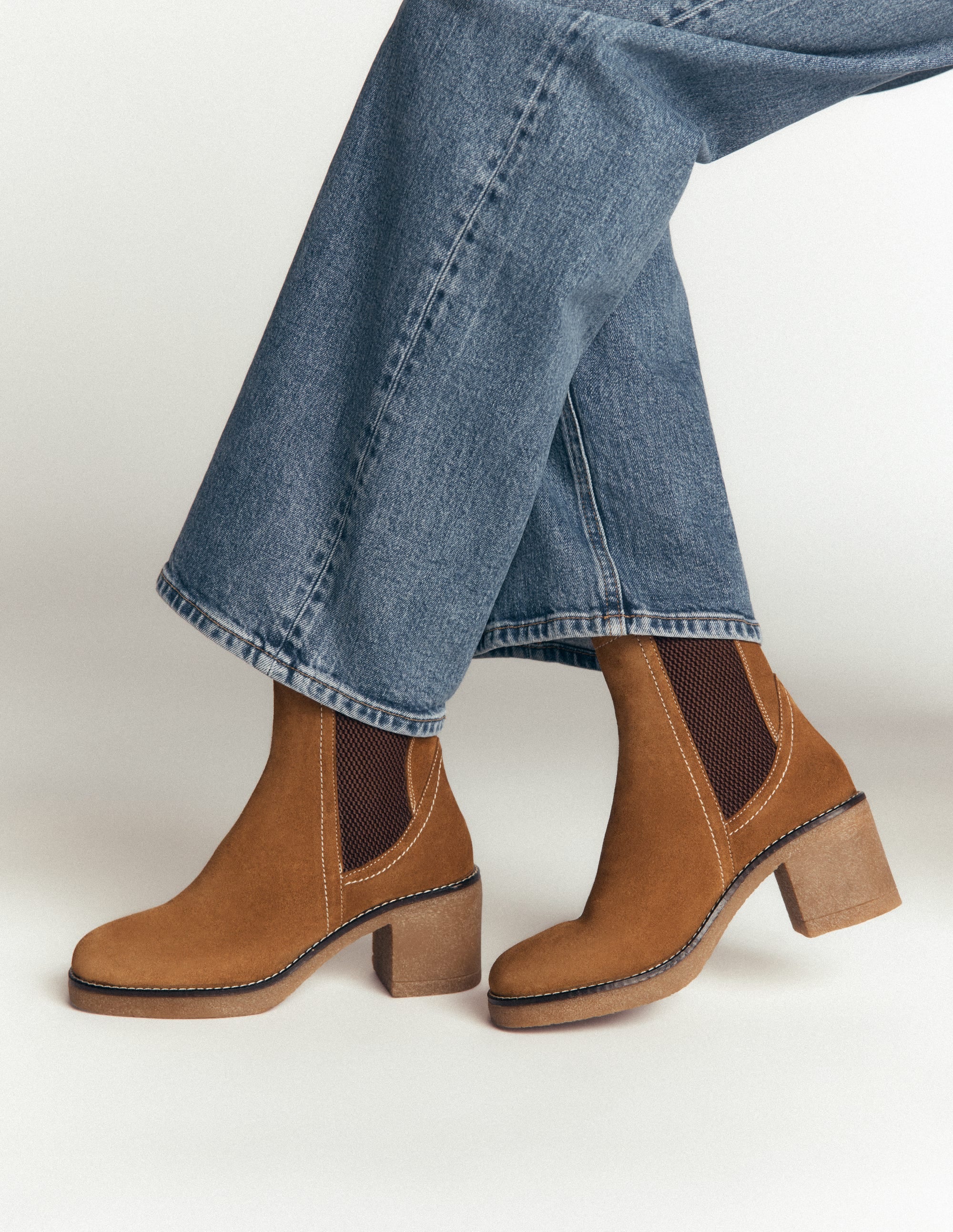 Heeled Crepe Chelsea Boots-Golden Brown - Image 2