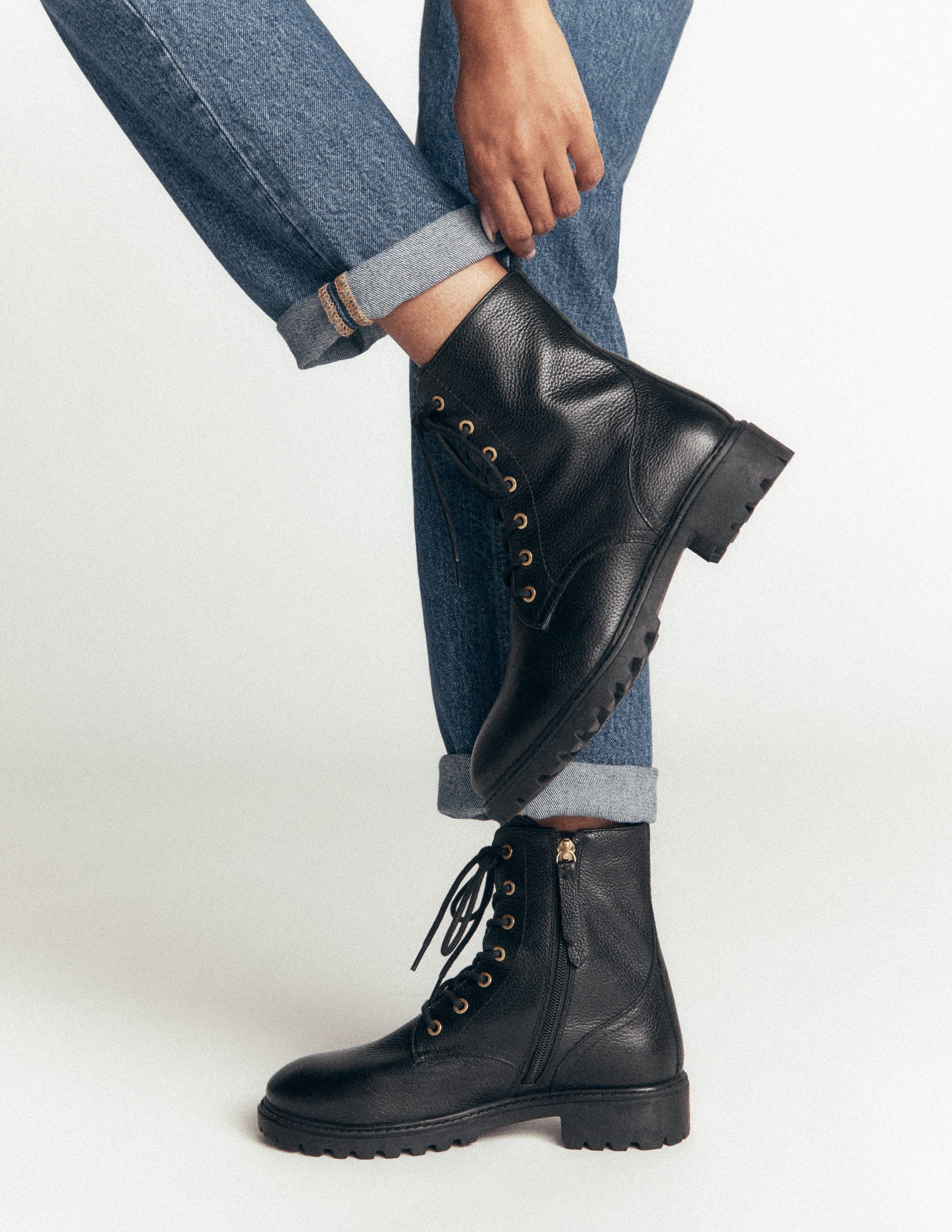 Alex Lace Up Ankle Boots-Black Tumbled Leather - Image 3