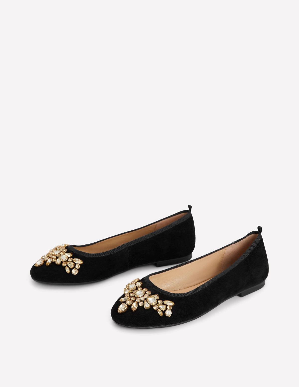 Patti Round Toe Ballet Flats-Black Suede Embellished - Image 3