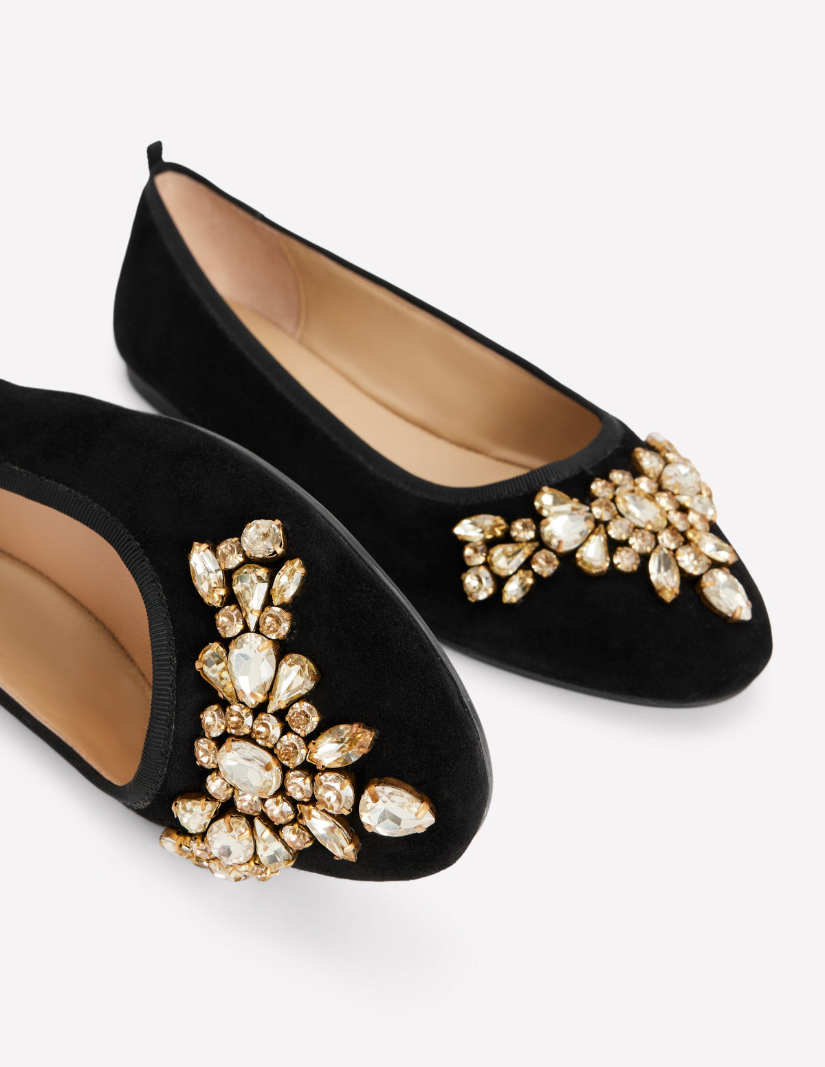 Patti Round Toe Ballet Flats-Black Suede Embellished-4