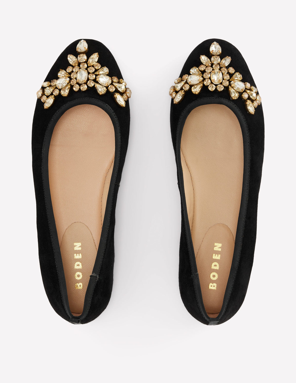Patti Round Toe Ballet Flats-Black Suede Embellished-5