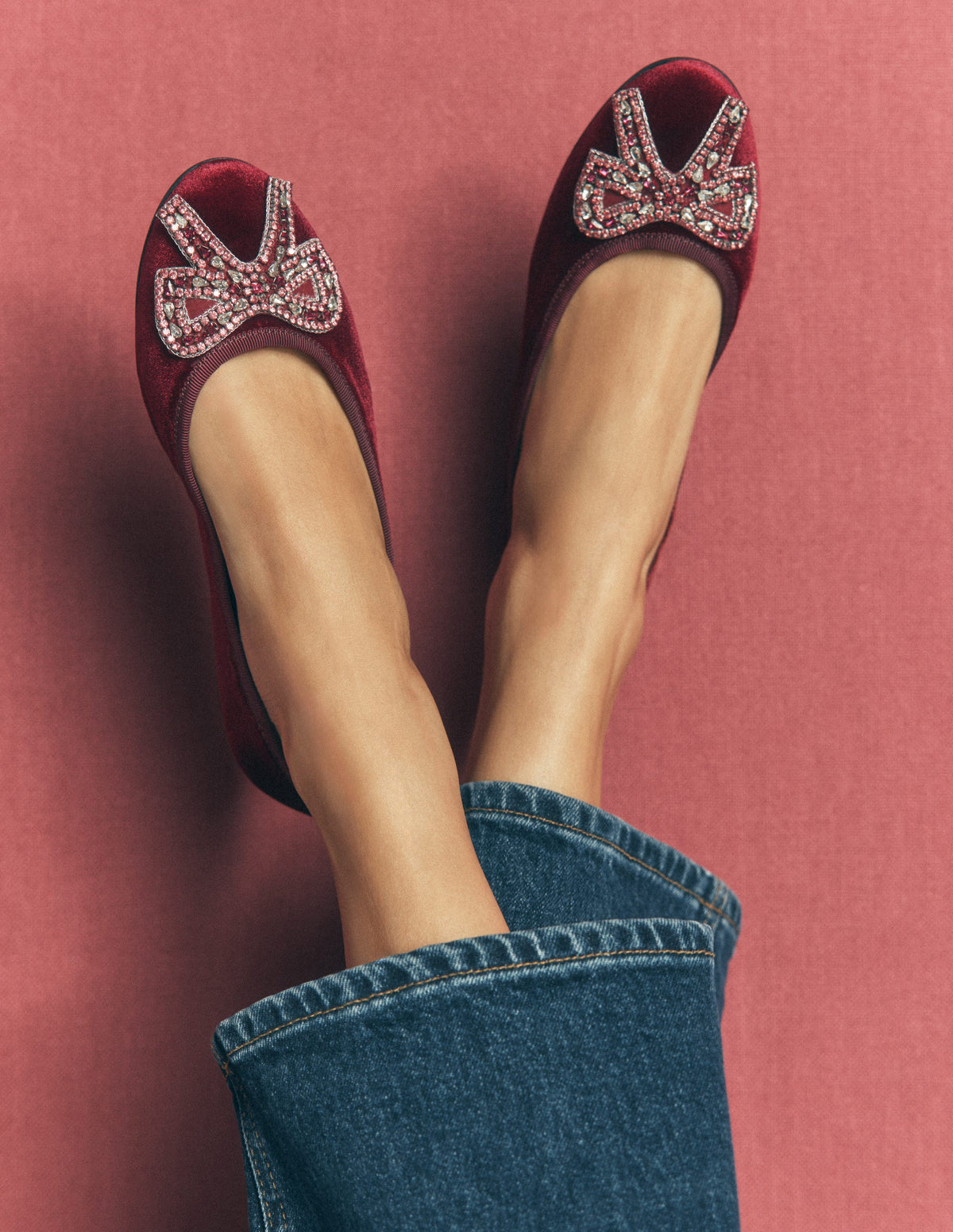 Patti Round Toe Ballet Flats-Dark Burgundy Bow - Image 2