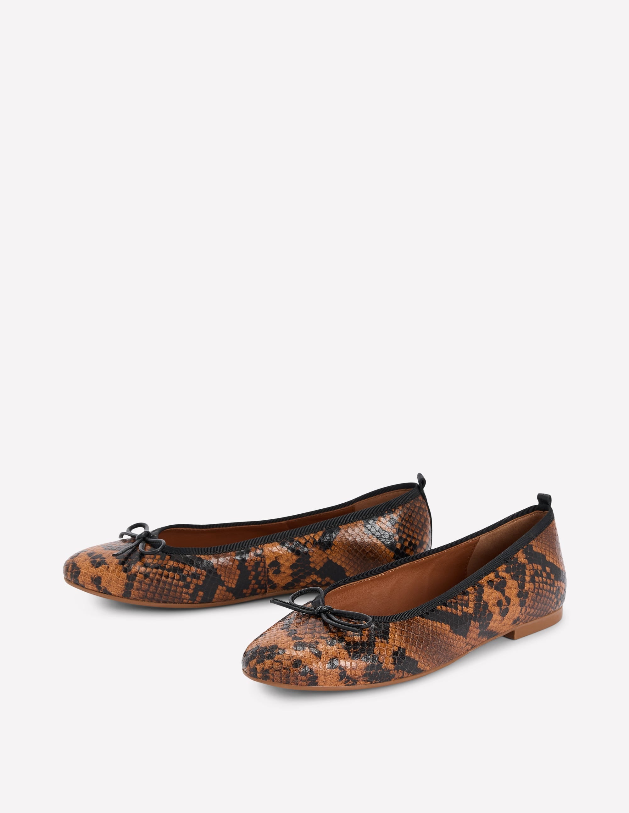 Patti Round Toe Ballet Flats-Tan Snake Print - Image 3